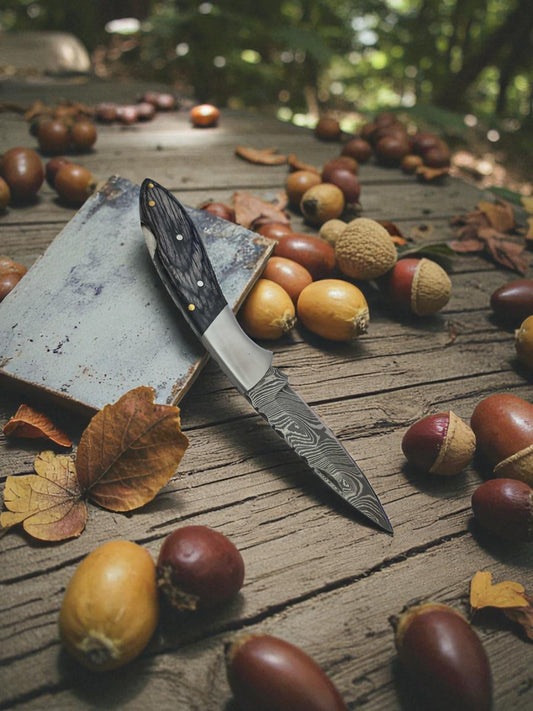 B155 Handmade Pocket Knife – Damascus Steel & Stabilized Wood with Resin