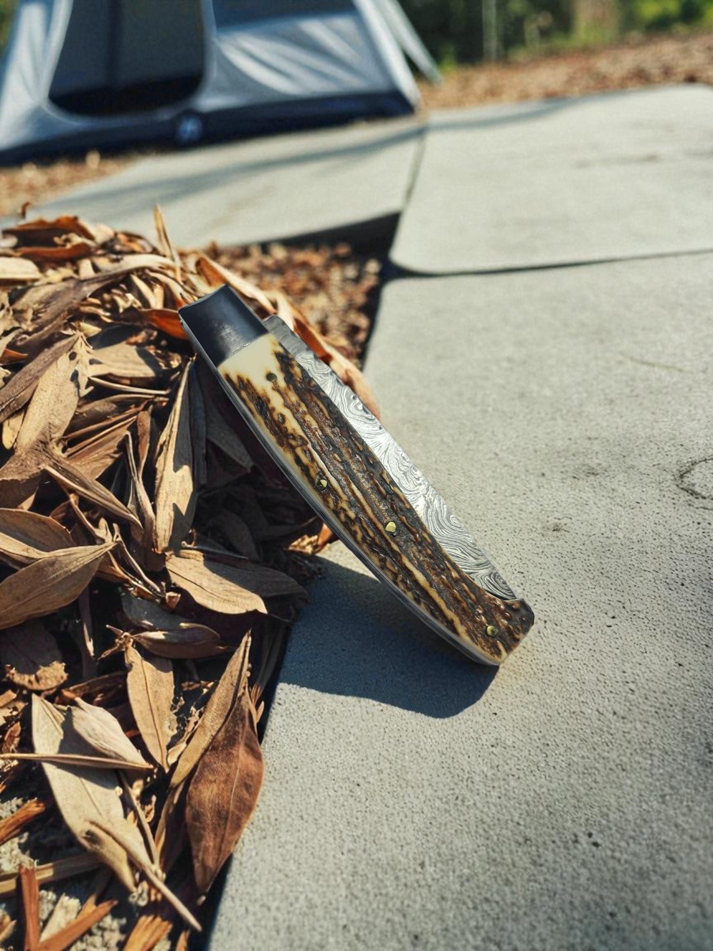 B162 Handmade Resolza Pattadese - Damascus Steel & Red Deer Antler