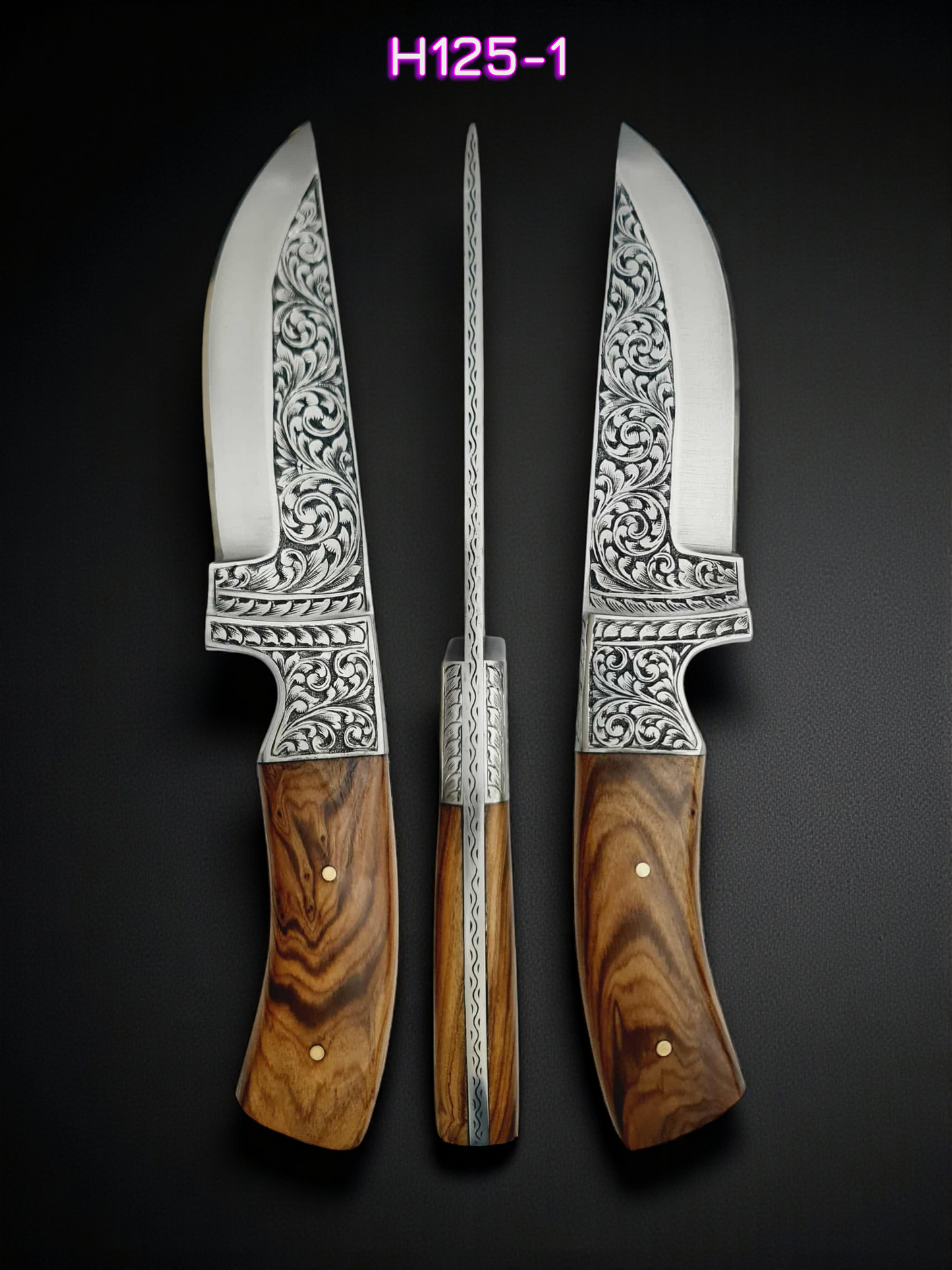 H125 Handmade Exclusive Knife - Hand-Engraved Stainless Steel & Olive Wood