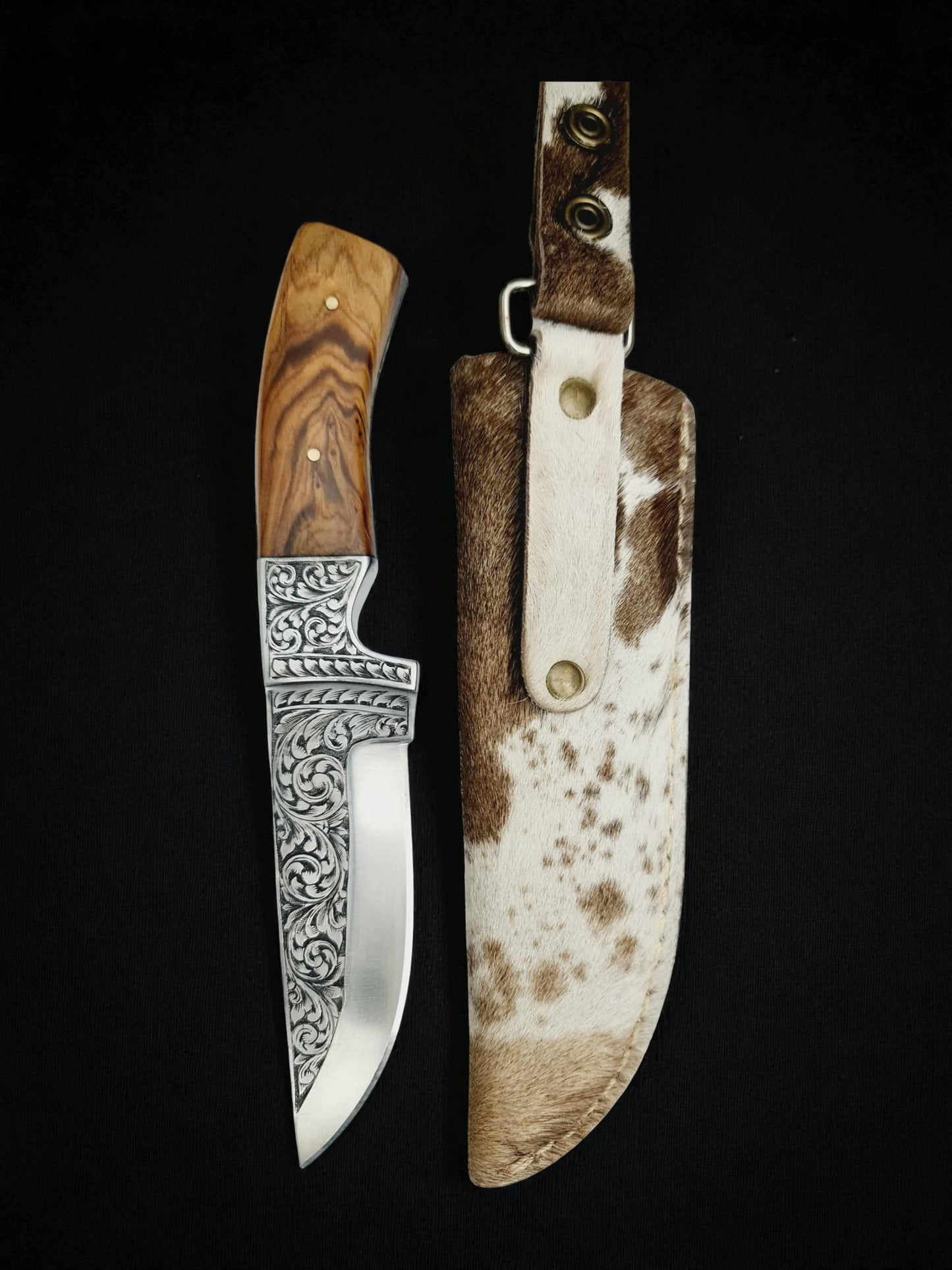 H125 Handmade Exclusive Knife - Hand-Engraved Stainless Steel & Olive Wood
