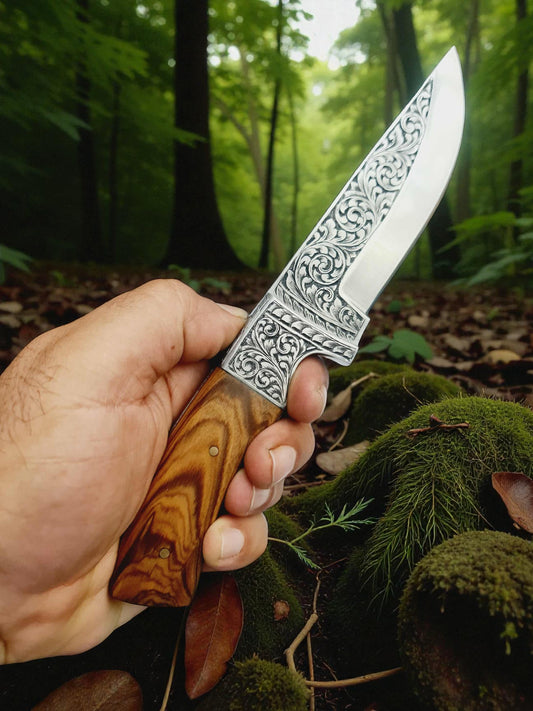 H125 Handmade Exclusive Knife - Hand-Engraved Stainless Steel & Olive Wood
