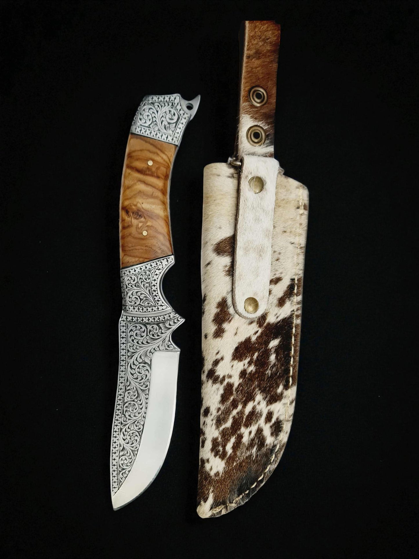 H127 Handmade Exclusive Knife - Hand-Engraved Stainless Steel & Olive wood