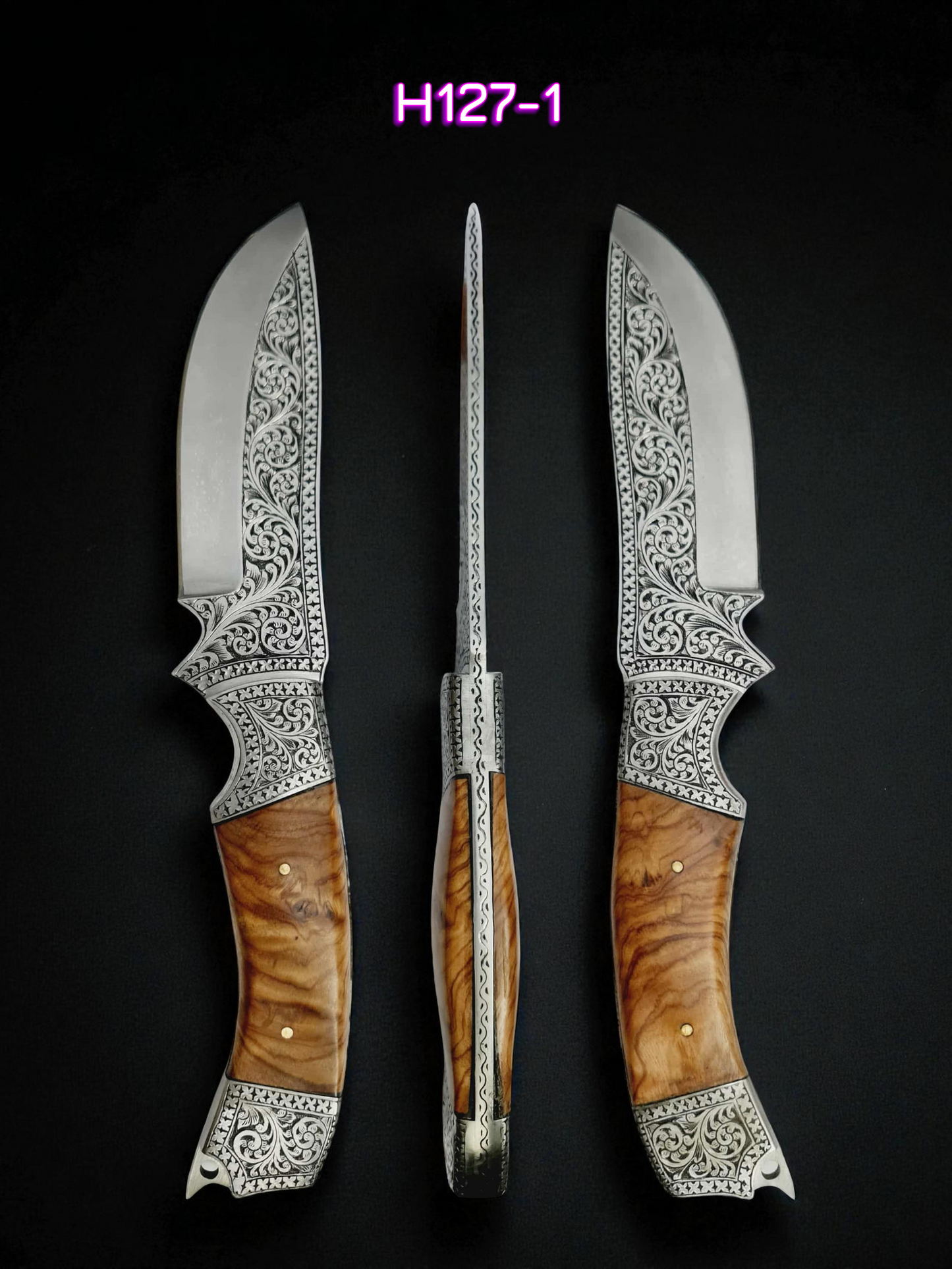 H127 Handmade Exclusive Knife - Hand-Engraved Stainless Steel & Olive wood