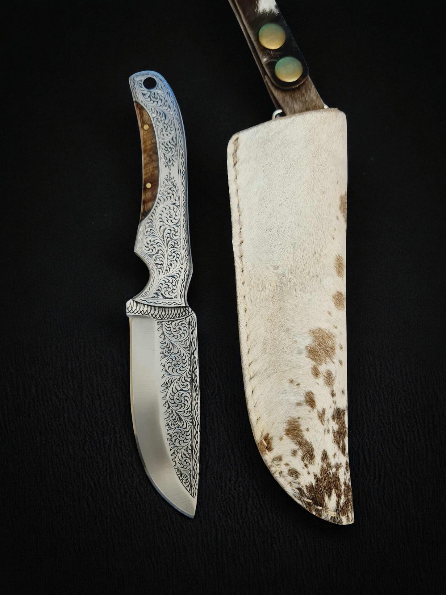 H128 Handmade Exclusive Knife - Hand-Engraved Stainless Steel & Exotic Hardwood