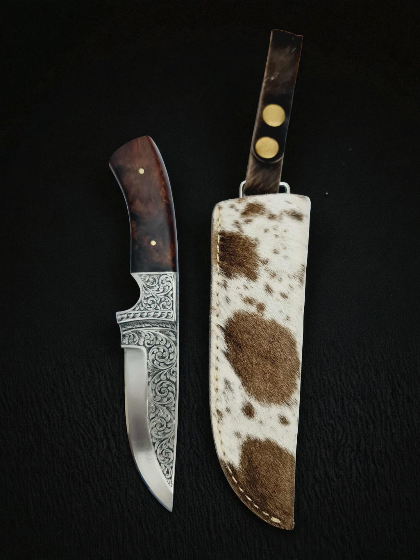 H130 Handmade Exclusive Knife - Hand-Engraved Stainless Steel & Rosewood