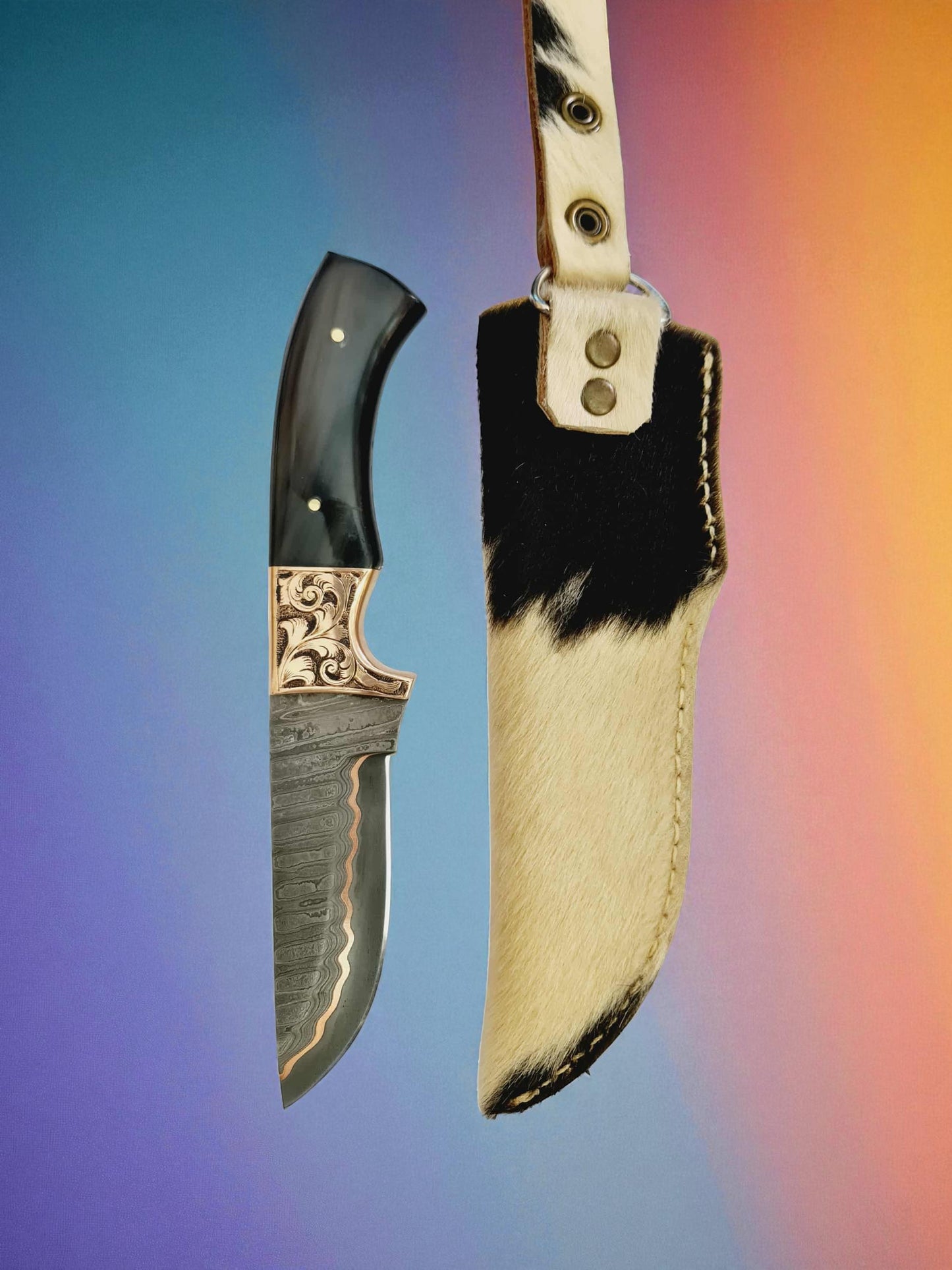 H135 Handmade Premium Knife - Damascus with Copper & Buffalo Horn