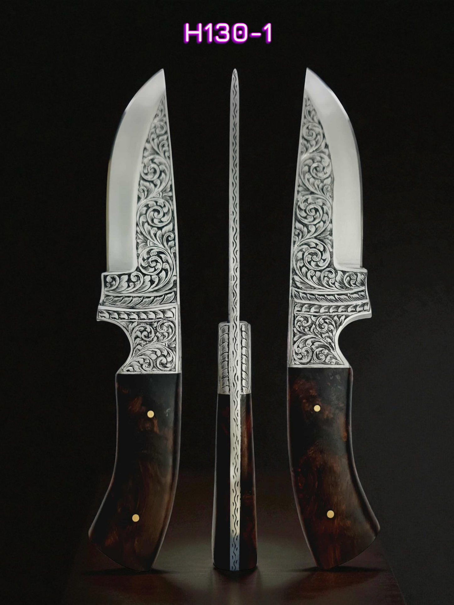 H130 Handmade Exclusive Knife - Hand-Engraved Stainless Steel & Rosewood