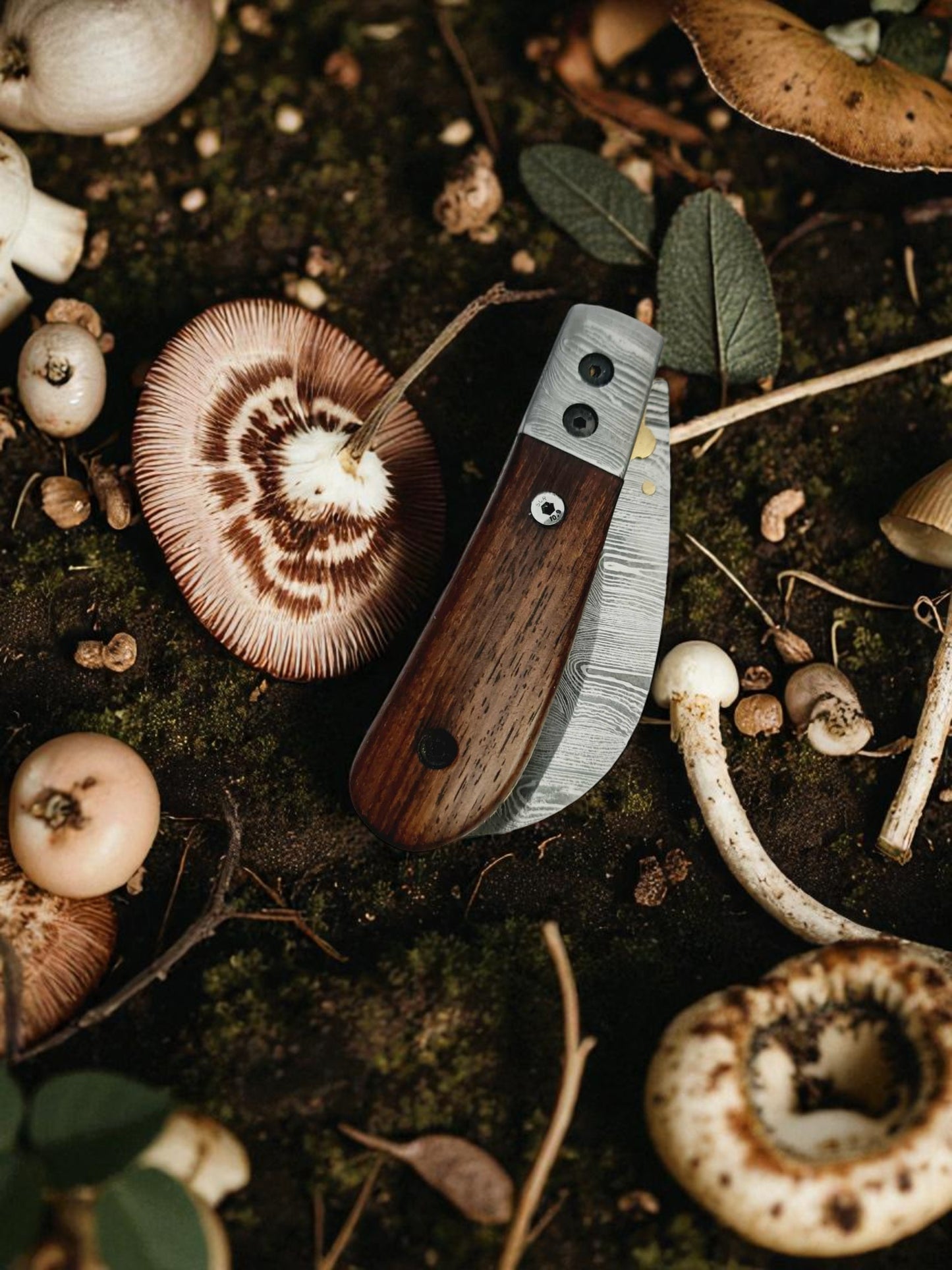 S106 Handmade Hawkbill EDC - Damascus Steel & Walnut Wood