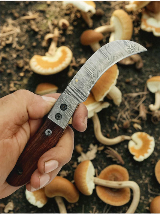 S106 Handmade Hawkbill EDC - Damascus Steel & Walnut Wood