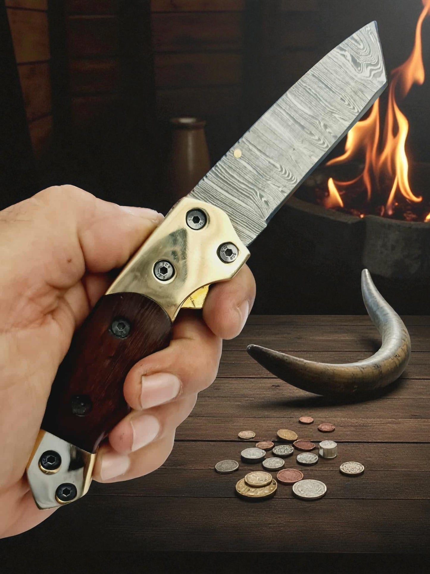 S113 Handmade Tanto - EDC - Damascus Steel & Walnut Wood