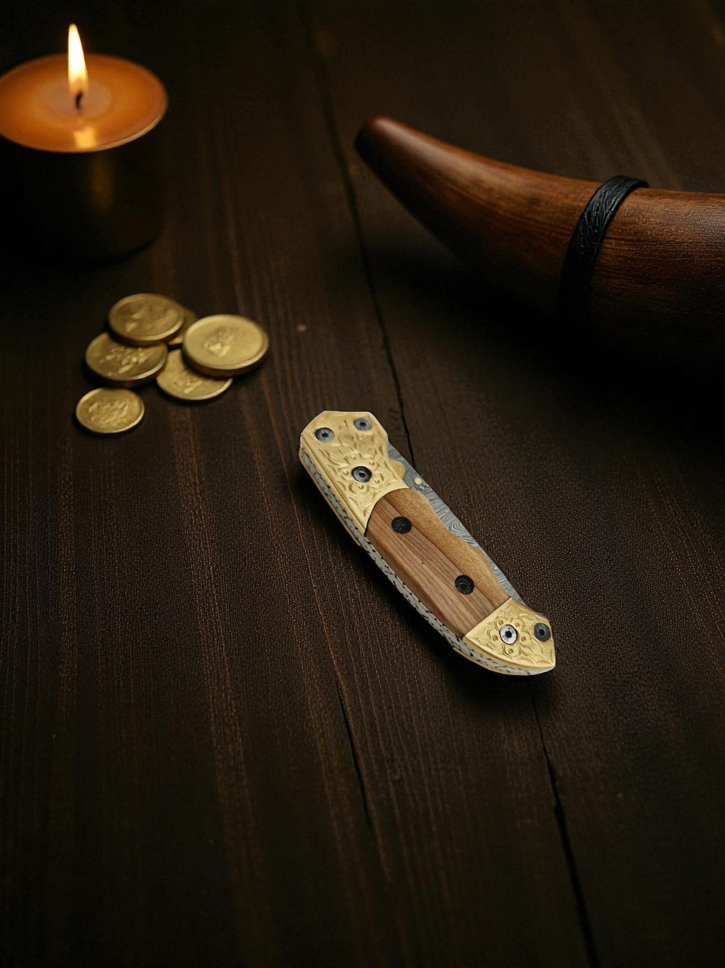 S115 Handmade Tanto - EDC - Damascus Steel & Olive Wood