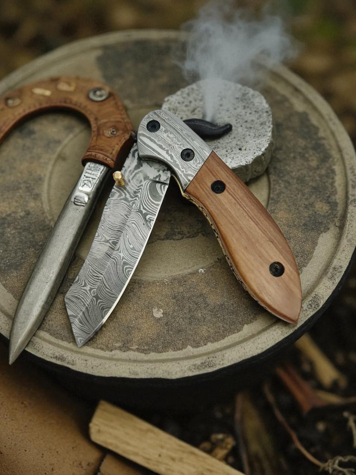 S117 Handmade DAO - EDC - Damascus Steel & Olive Wood