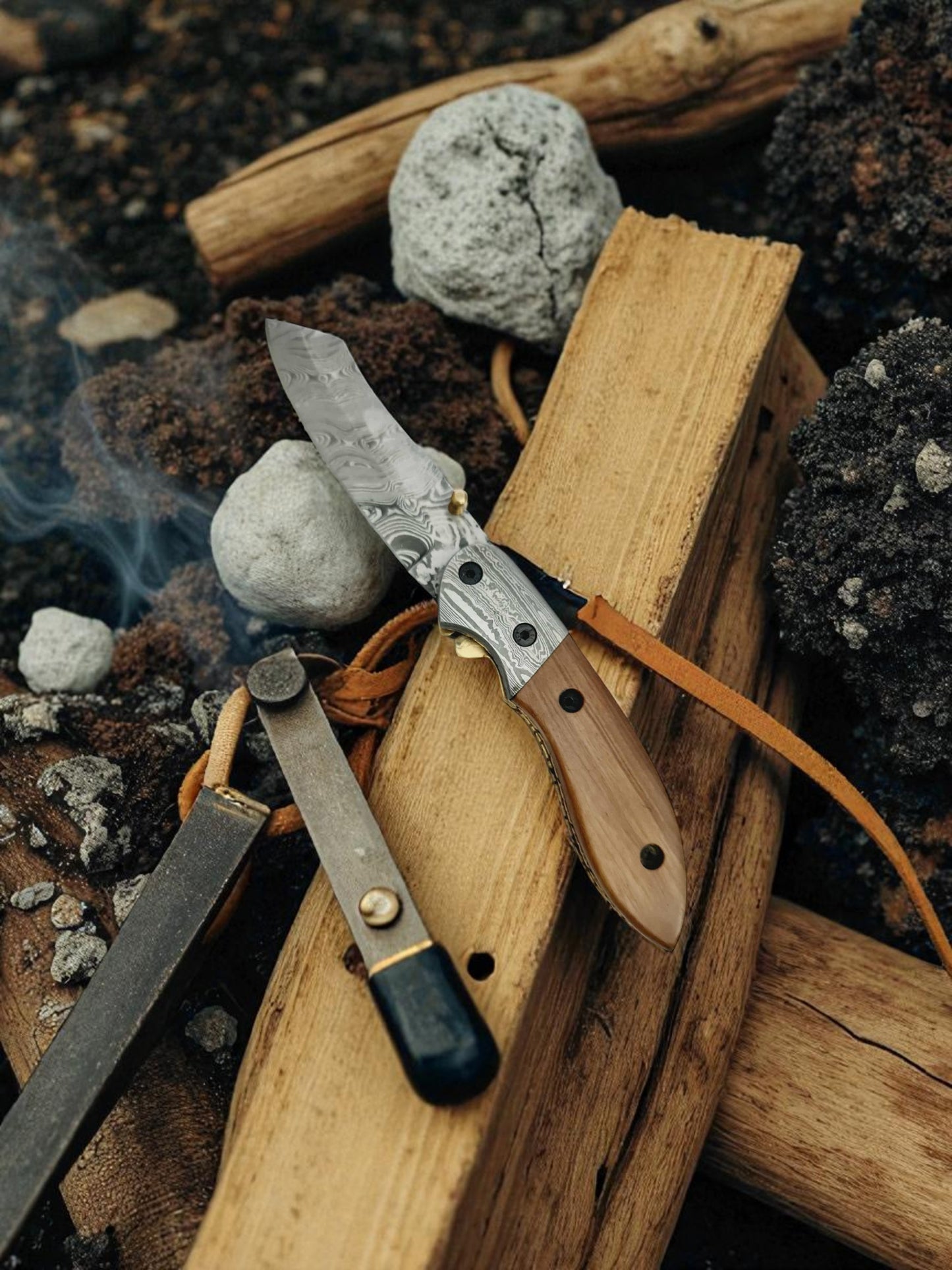 S117 Handmade DAO - EDC - Damascus Steel & Olive Wood