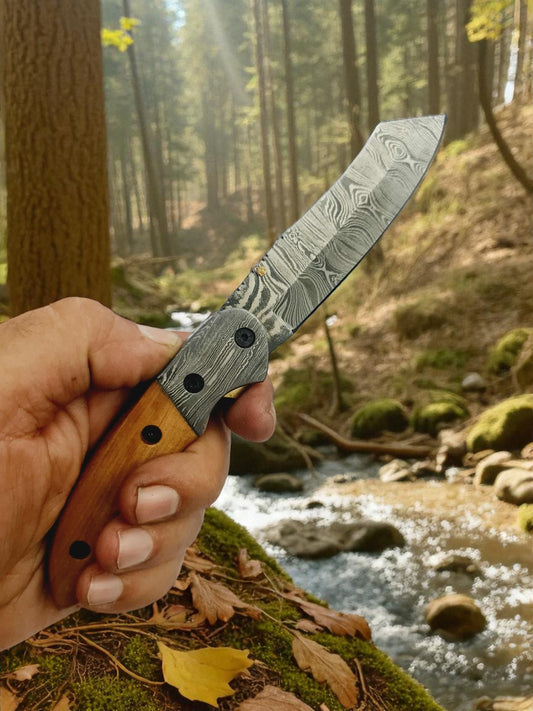 S117 Handmade DAO - EDC - Damascus Steel & Olive Wood