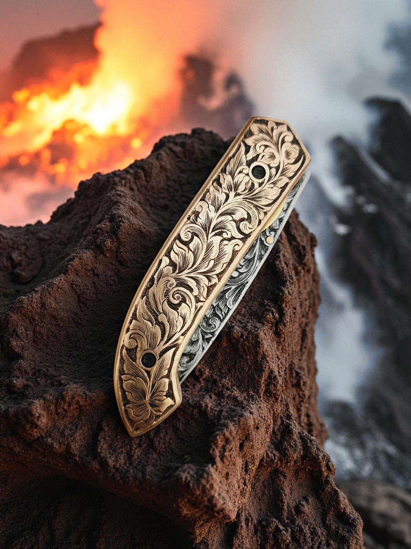 S124 Handmade Exclusive EDC - 420 Stainless Steel & Hand-Engraved Copper