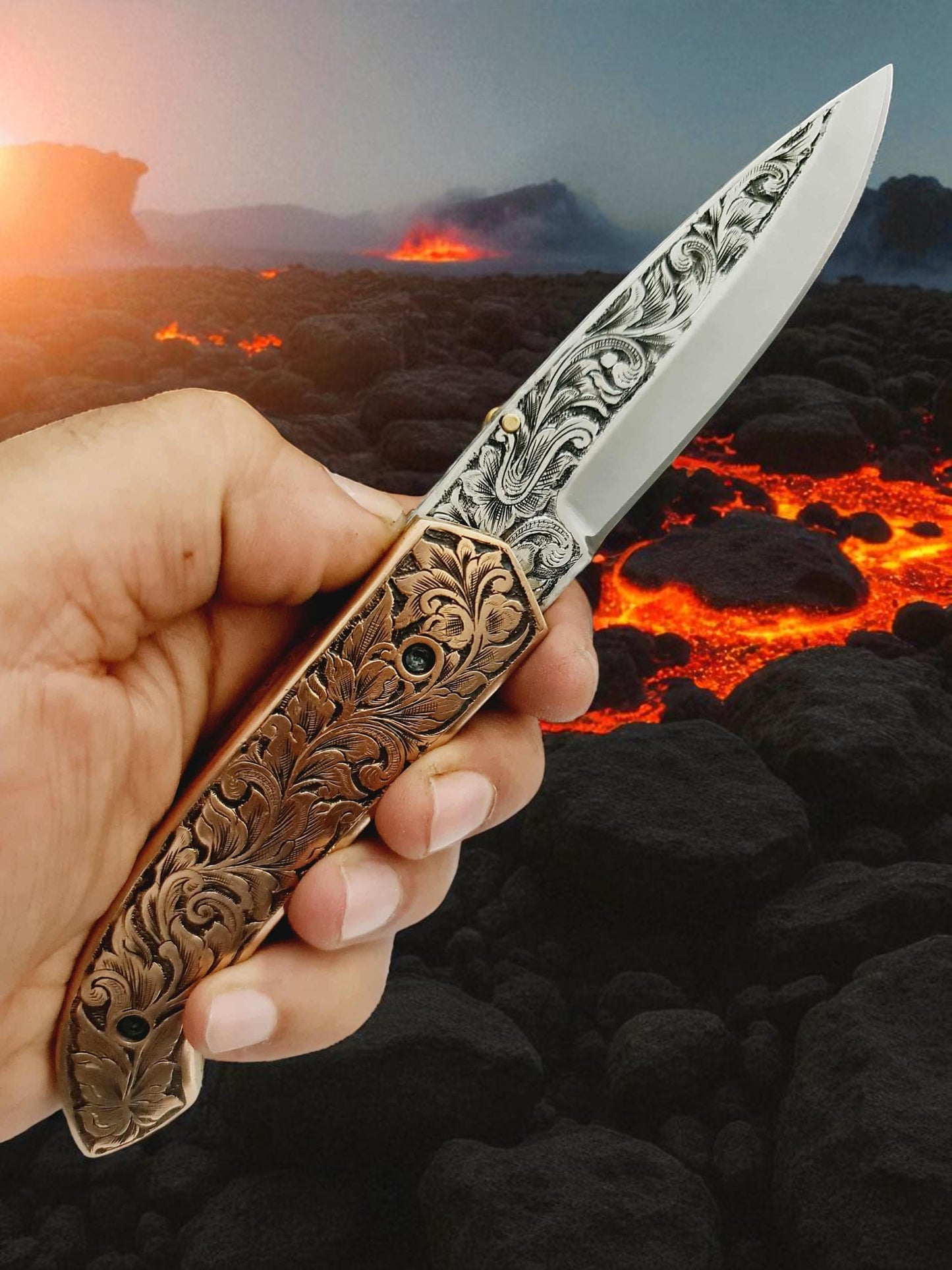 S124 Handmade Exclusive EDC - 420 Stainless Steel & Hand-Engraved Copper