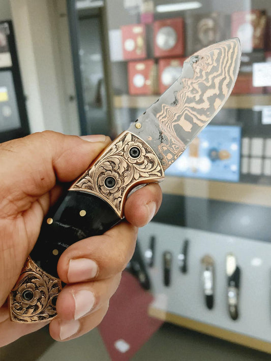 S130 Handmade Exclusive EDC - Copper Damascus & Wild Mouflon Horn
