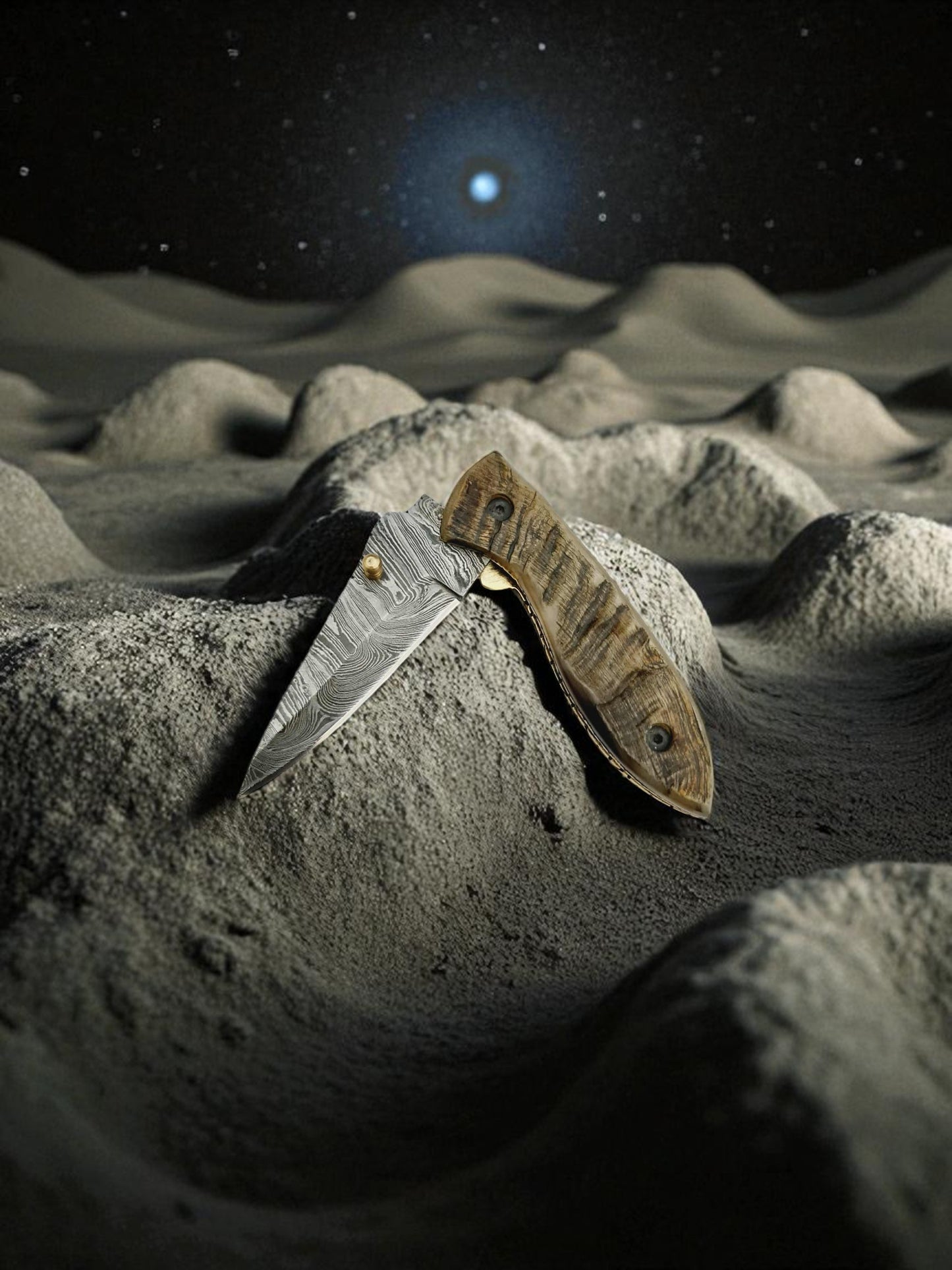 S134 Handmade Stalwart EDC - Damascus Steel & Ram Horn