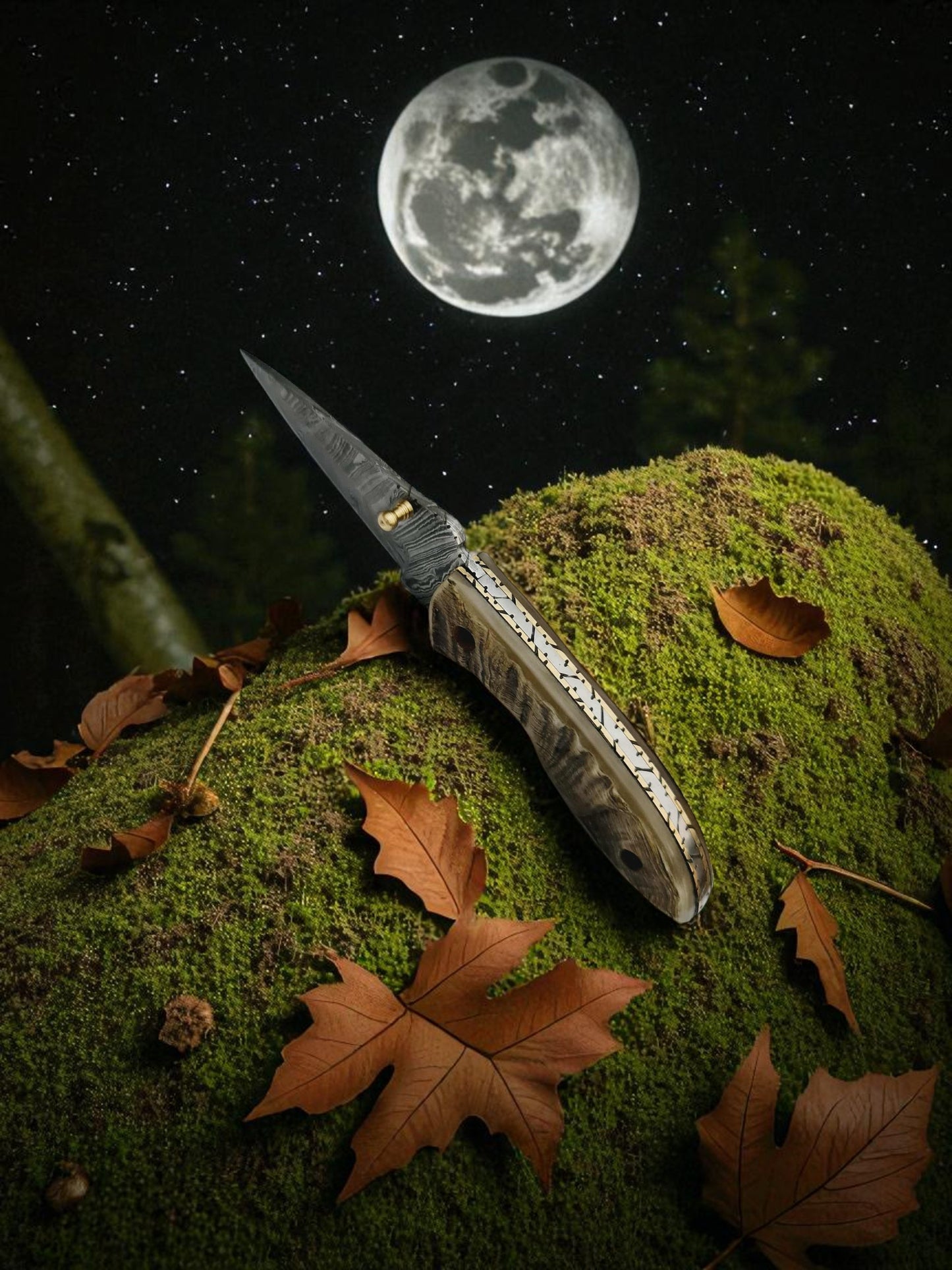 S134 Handmade Stalwart EDC - Damascus Steel & Ram Horn