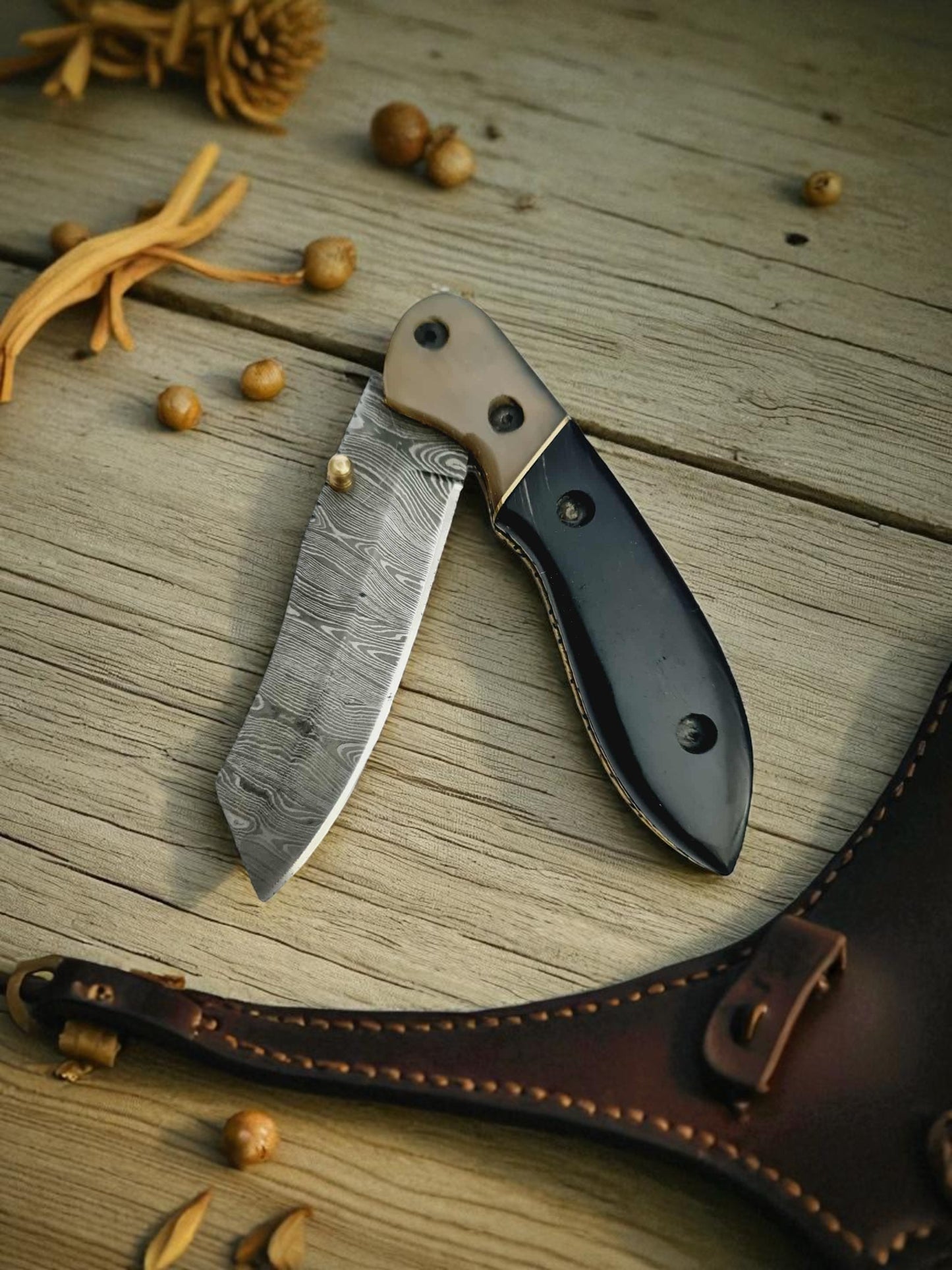 S166 Handmade DAO - EDC - Damascus Steel & Buffalo Horn