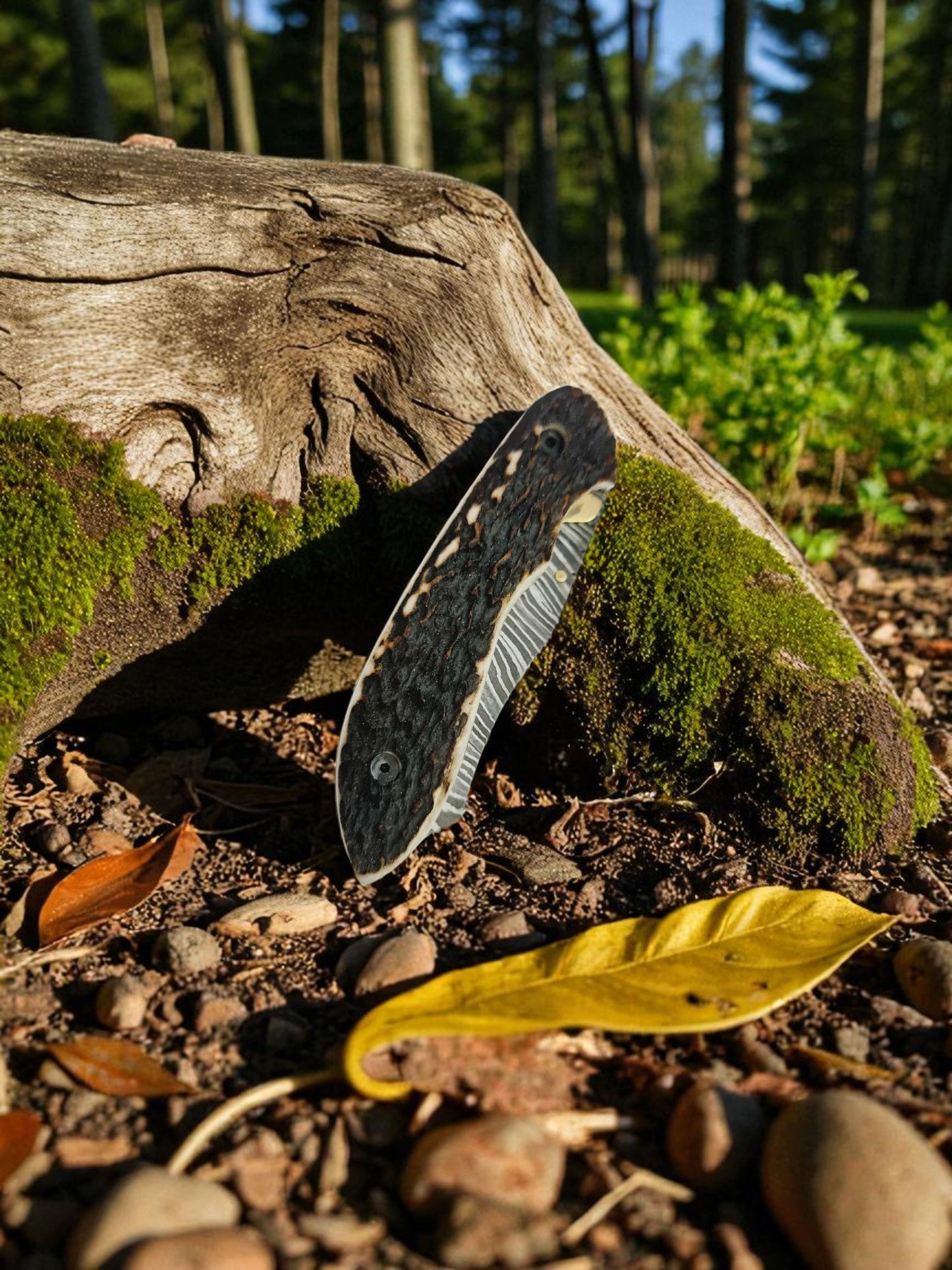 S168 Handmade DAO - EDC - Damascus Steel & Red Deer Antler