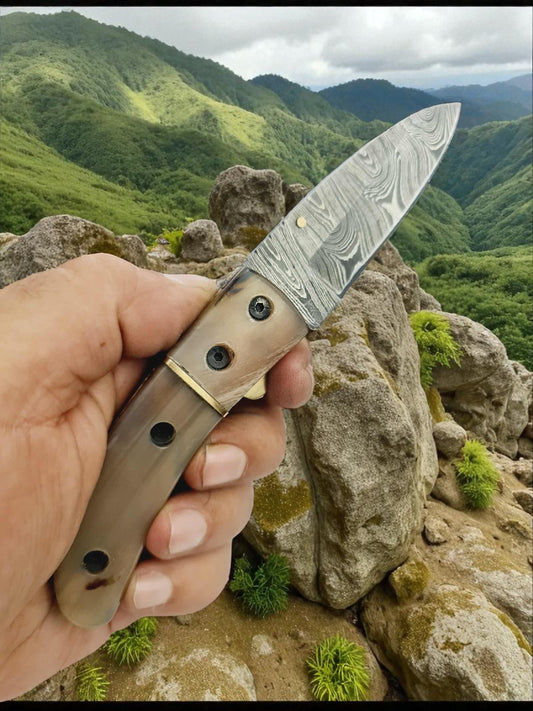 S169 Handmade Stalwart EDC - Damascus Steel & African Buffalo Horn