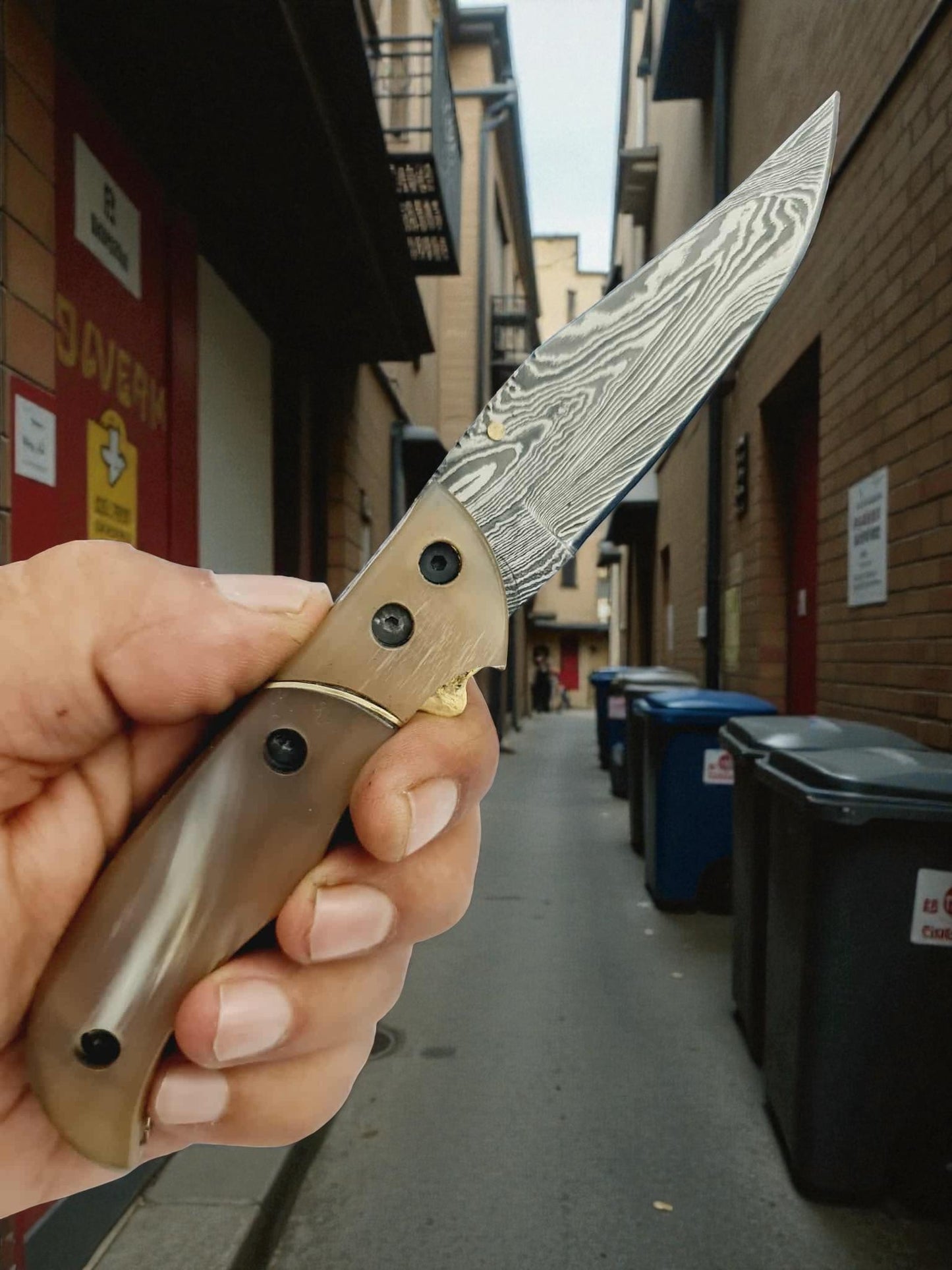 S171 Handmade Stalwart EDC - Damascus Steel & African Buffalo Horn