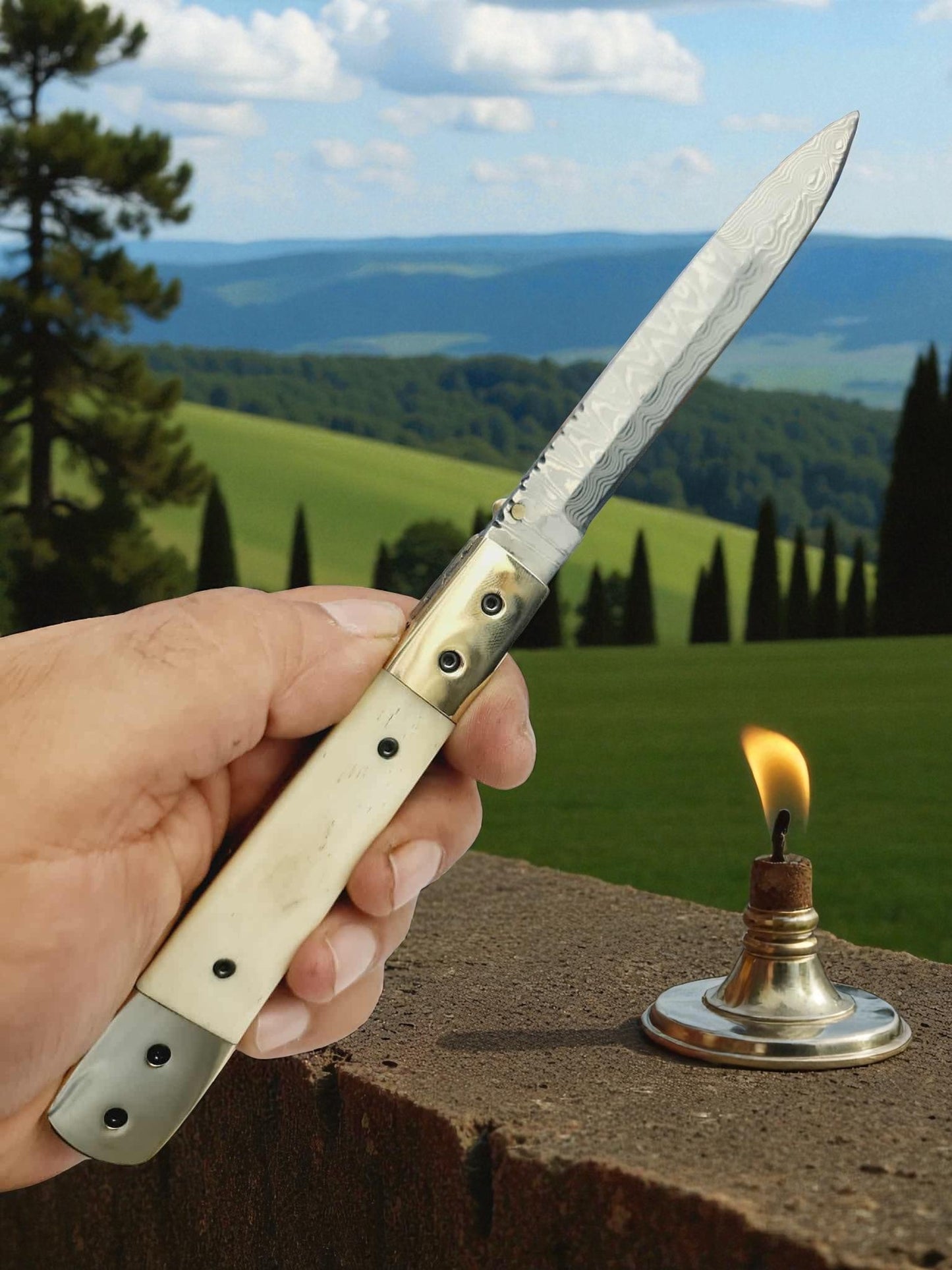 S172 Handmade Stiletto - New-Gen Damascus Steel (Rust Free) & Camel Bone