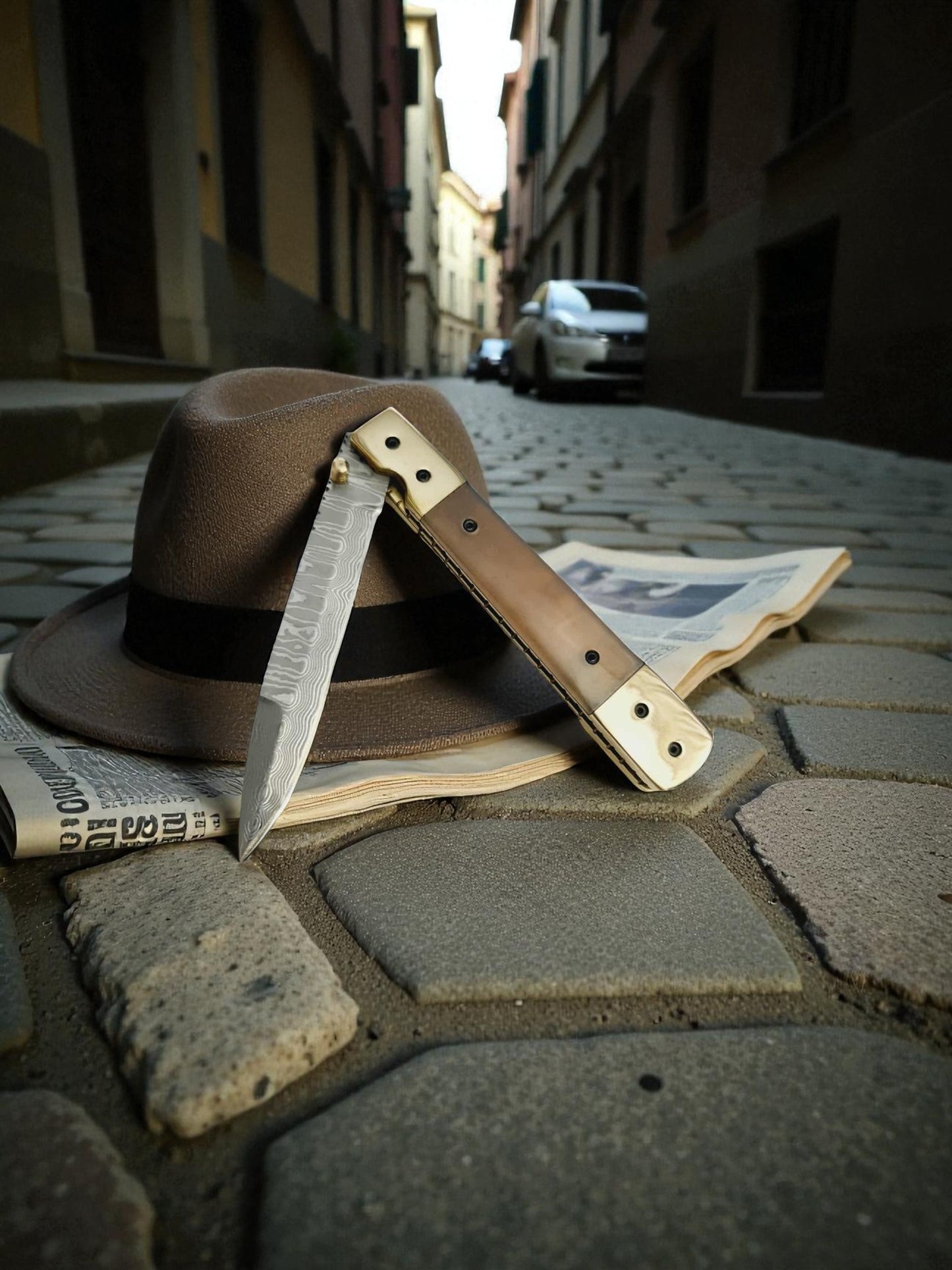 S173 Handmade Stiletto - New-Gen Damascus Steel (Rust Free) & Polished Ram Horn