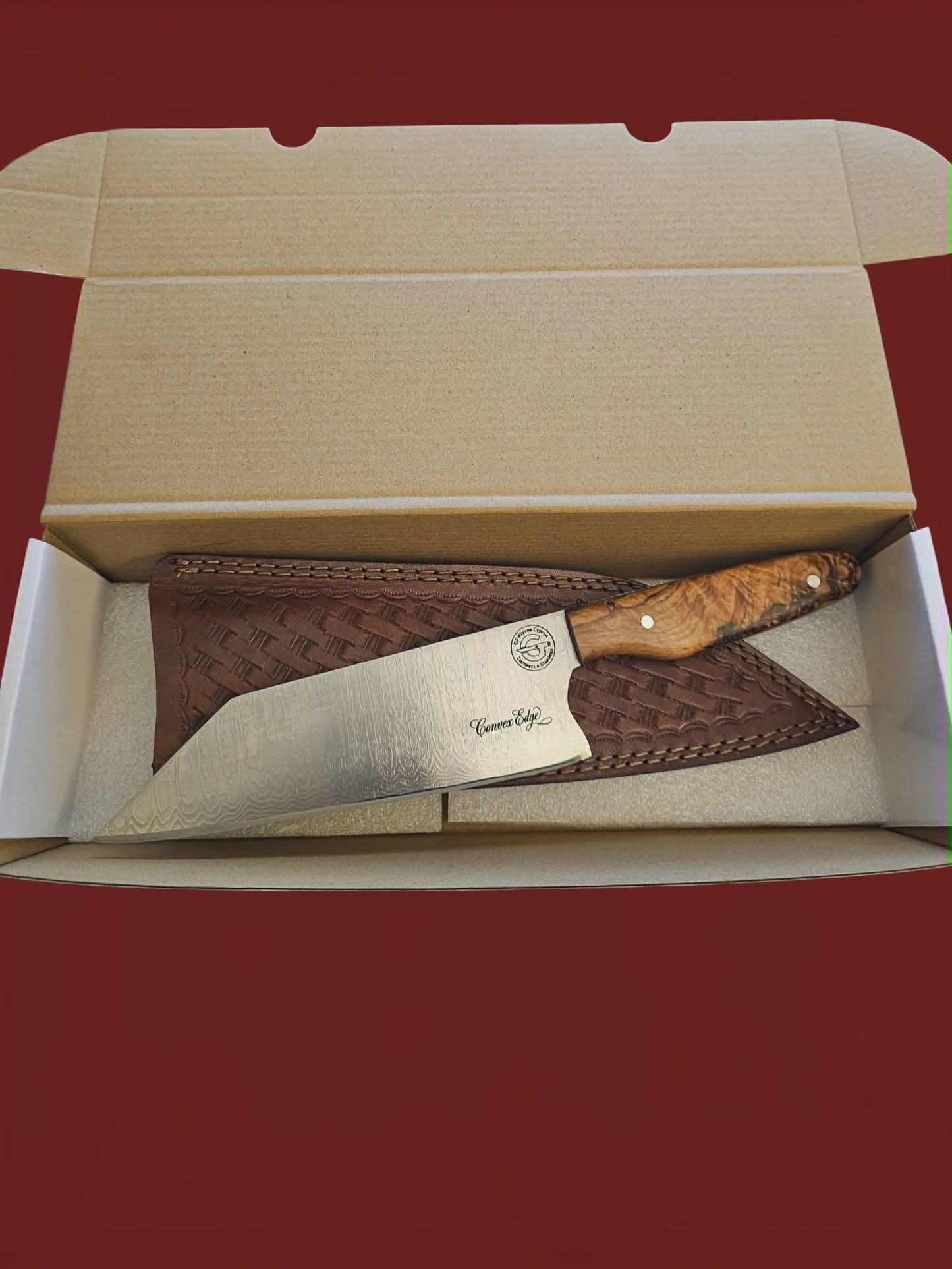 R034 Chef Knife - Stainless Damascus & Wood (Convex Edge)