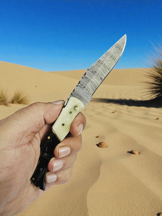 A130 Handmade Laguiole Élite - Damascus Steel - Camel Bone & Buffalo Horn