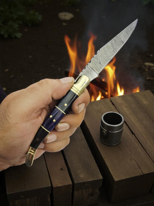 A122 Handmade Laguiole Classique - Damascus Steel - Buffalo Horn & Resin-Infused Wood