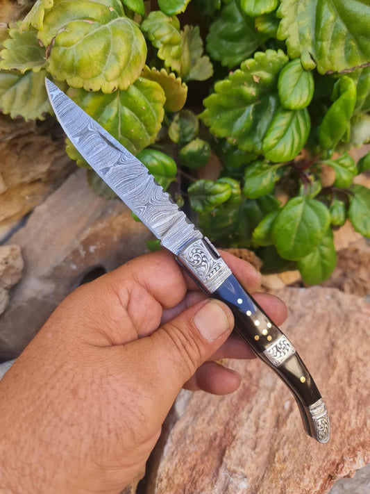 Handmade 22cm Laguiole Rustique with Damascus Steel - Buffalo Horn & 420 Stainless Steel with Master Hand-Engraved