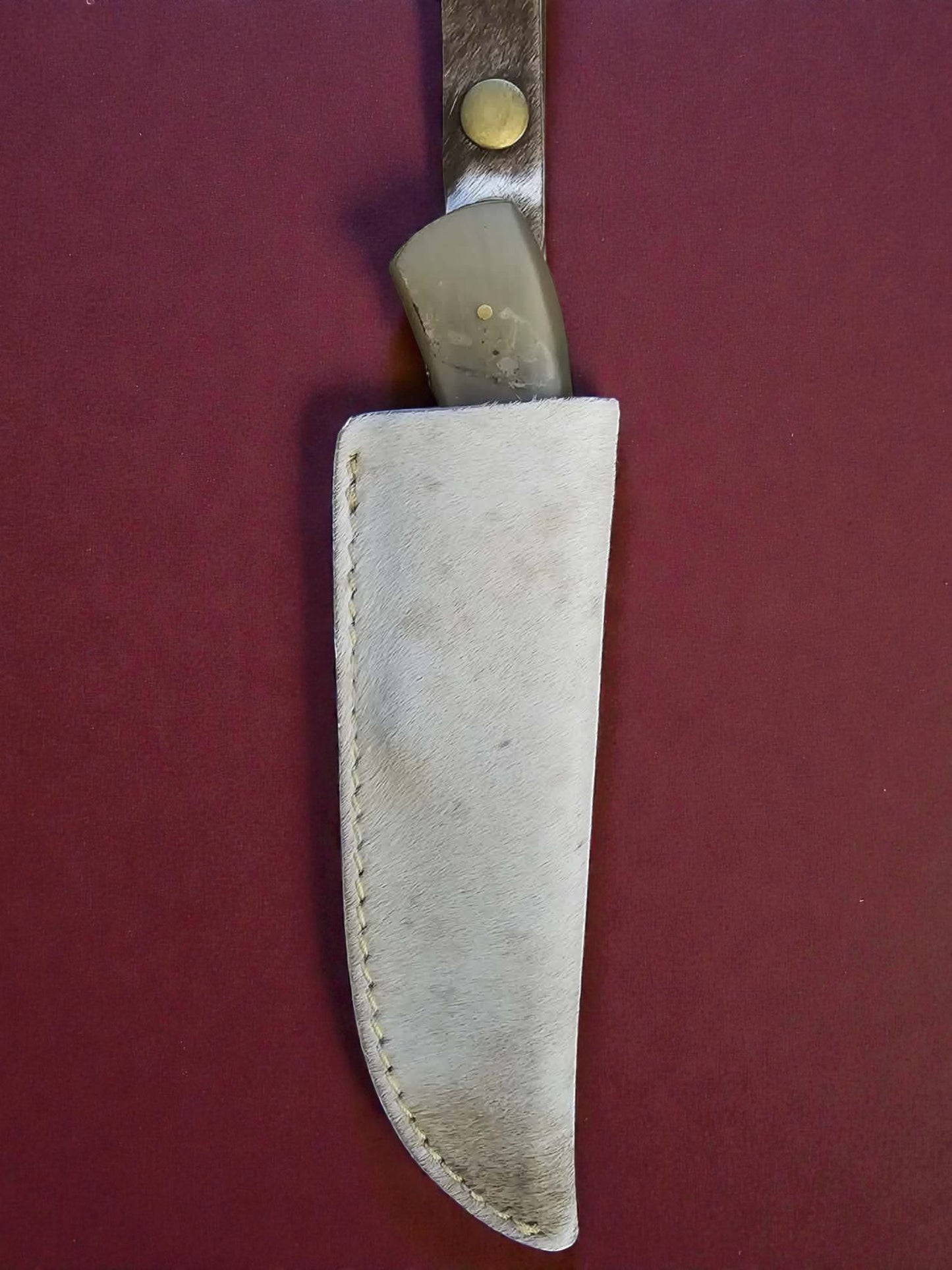 R014 - Χειροποίητο Hunting Knife από Δαμασκηνό ατσάλι & Γυαλισμένο κέρατο κριαριού