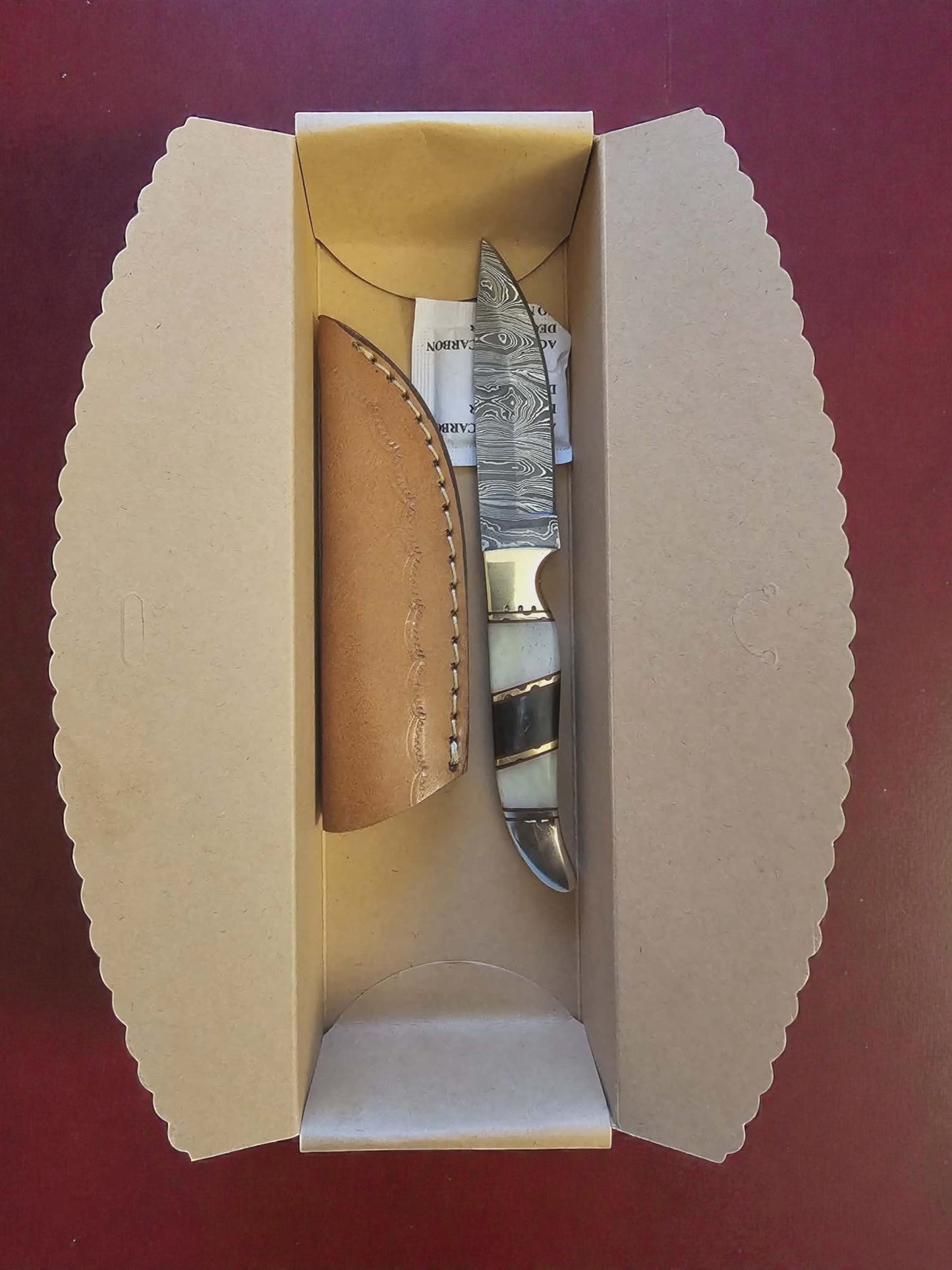 R019 - Χειροποίητο Mini Hunting Knife από Δαμασκηνό ατσάλι - Κόκκαλο καμήλας & κέρατο βούβαλου