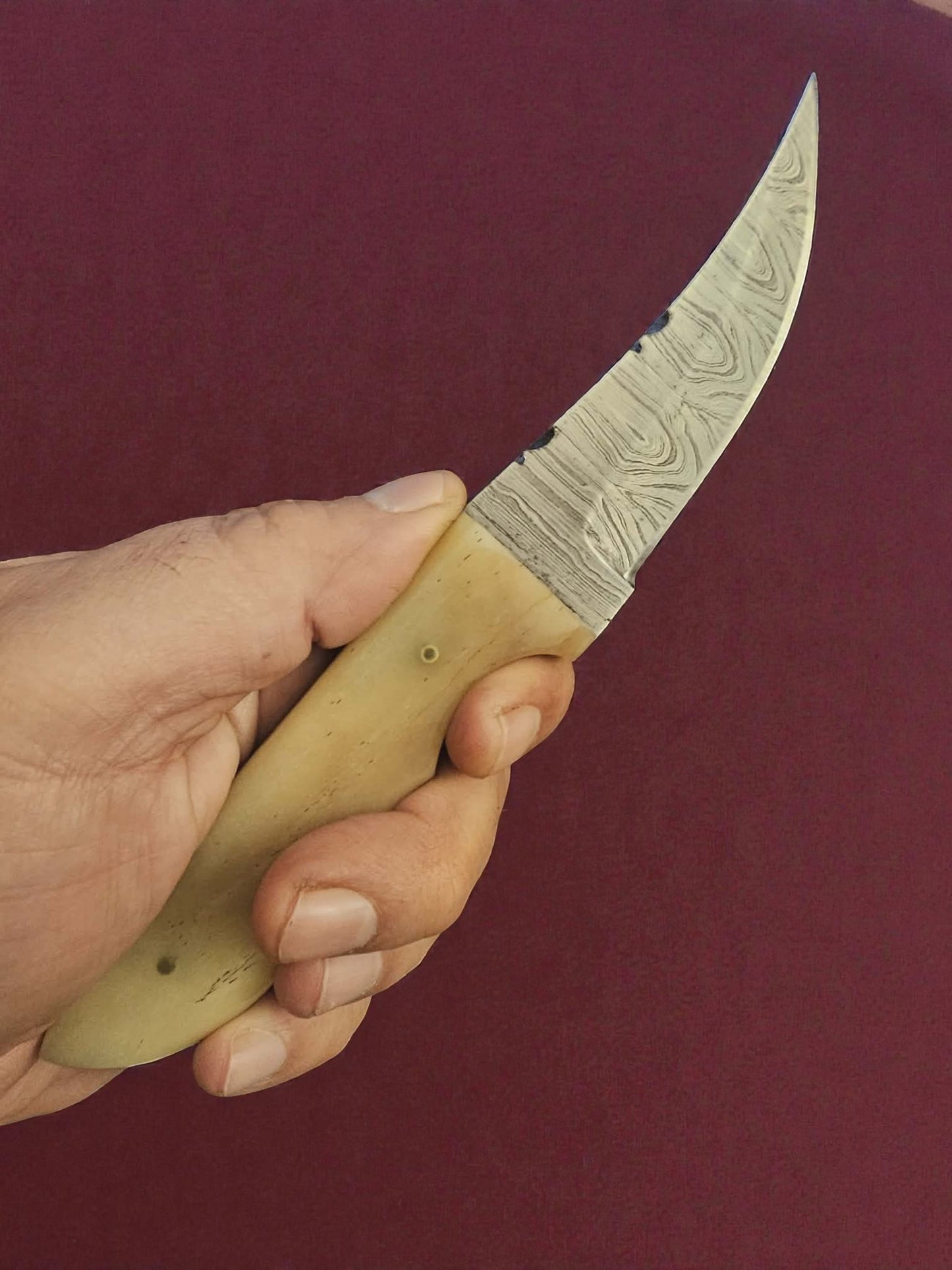 R007 - Χειροποίητο Custom Hunting-Skinner από Δαμασκηνό ατσάλι & Κόκκαλο καμήλας