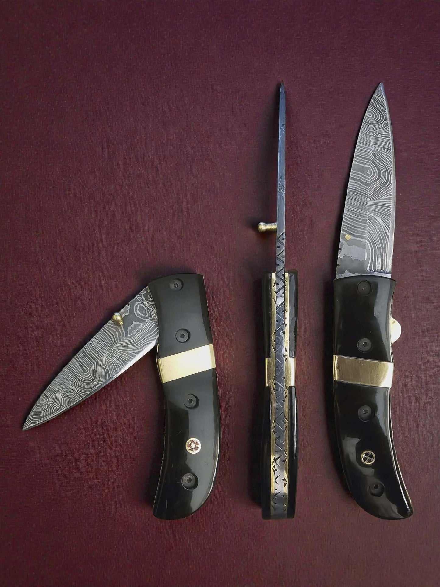 F049 - Χειροποίητο Stalwart EDC από Δαμασκηνό ατσάλι & Κέρατο βούβαλου