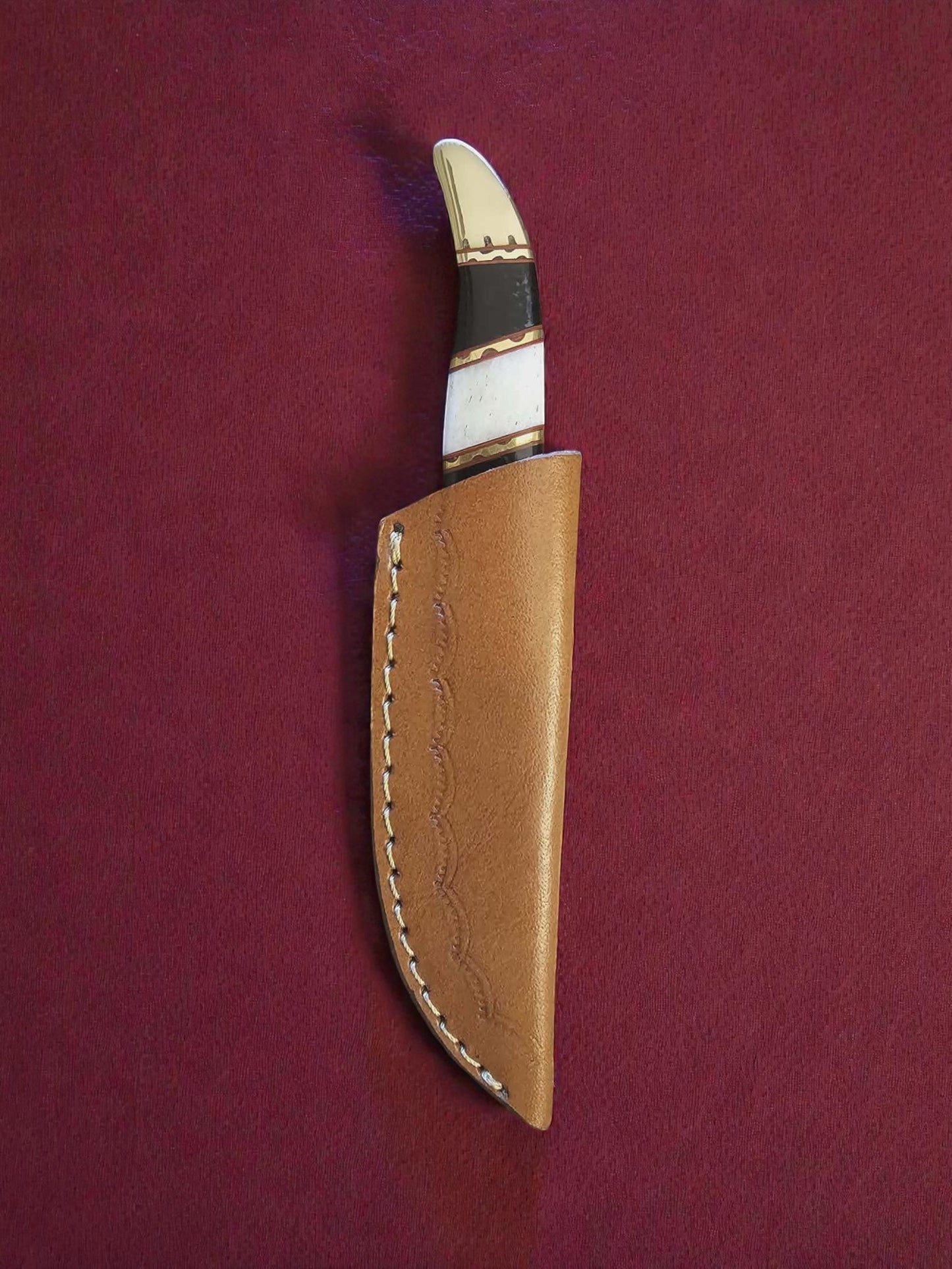 R018 - Χειροποίητο Mini Hunting Knife από Δαμασκηνό ατσάλι - Κέρατο βούβαλου & κόκκαλο καμήλας