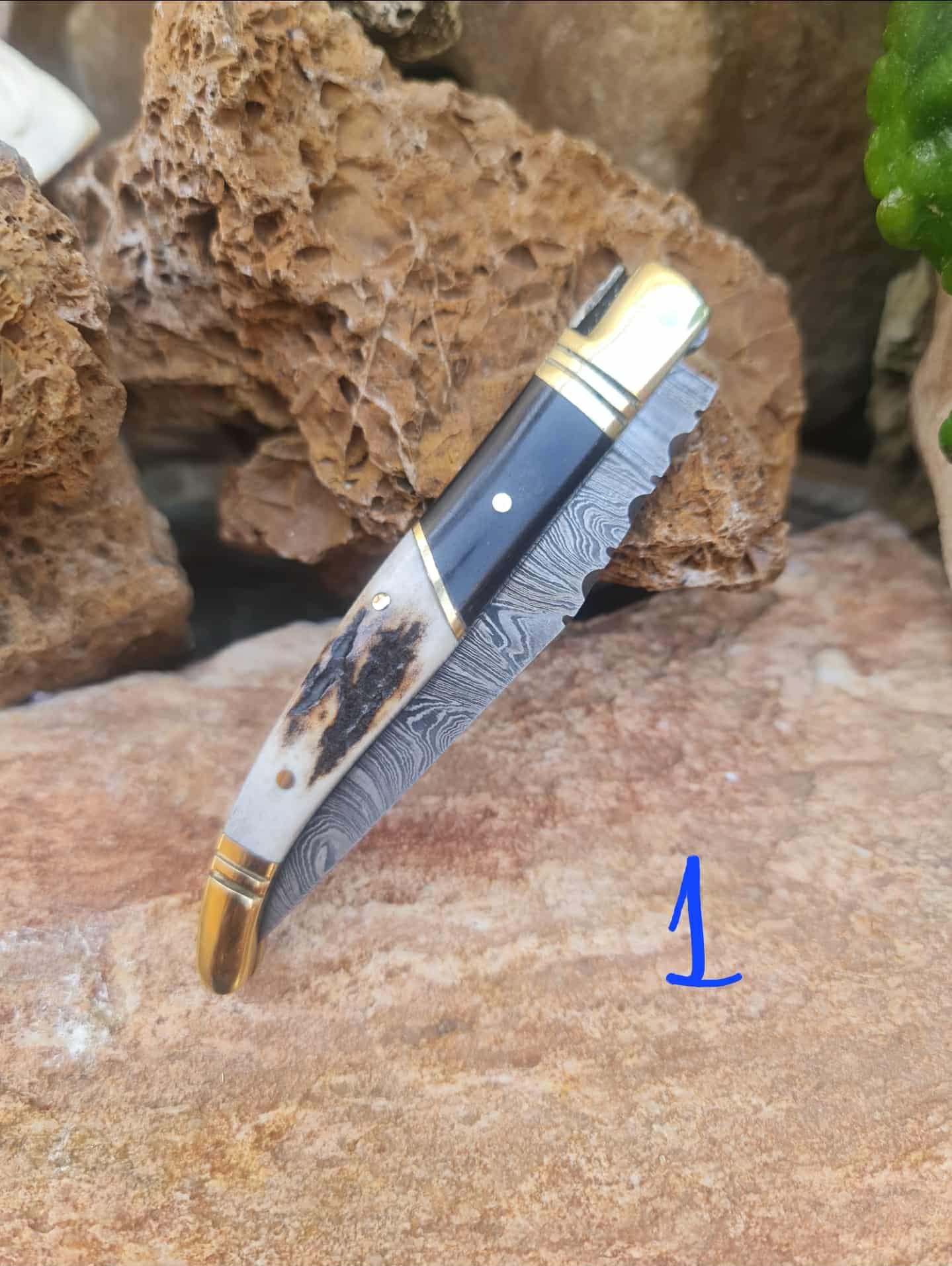 Handmade 22cm Laguiole Classique with Damascus Steel - Red Deer antler - Buffalo Horn & Brass