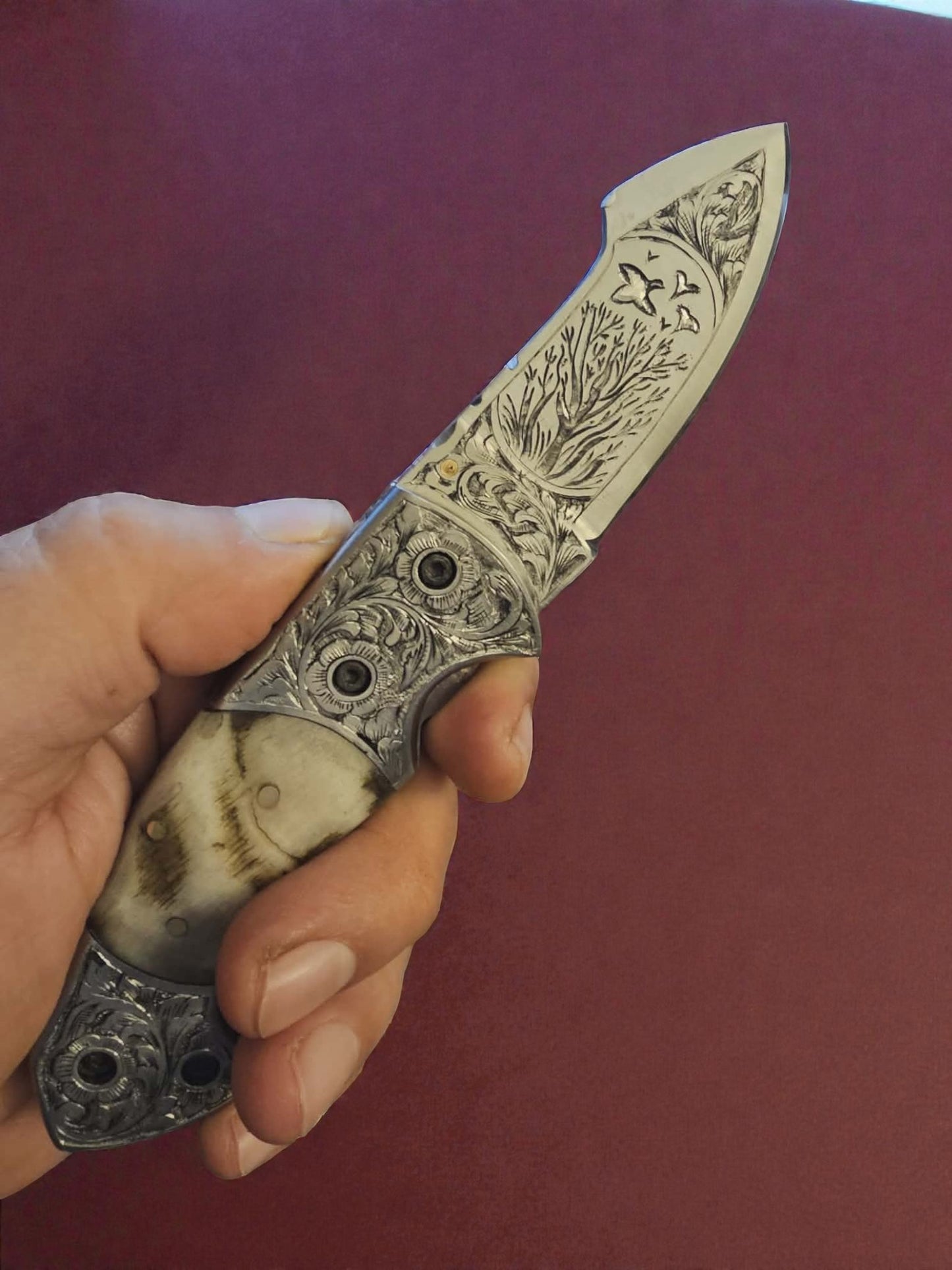 F067 - Χειροποίητο Exclusive EDC από Χειροποίητα χαραγμένο ανοξείδωτο ατσάλι & κέρατο άγριου κριαριού