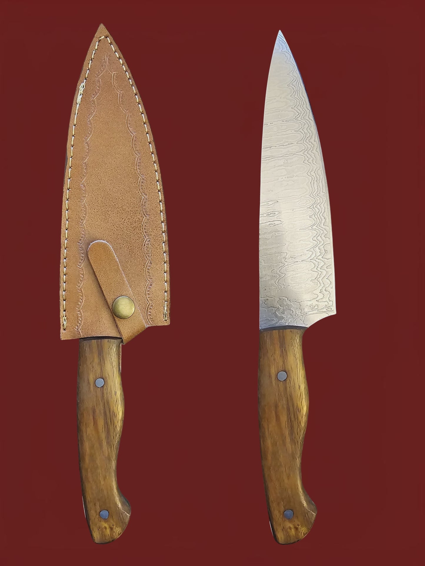 R037 Classic European Chef Knife - Stainless Damascus & Wood