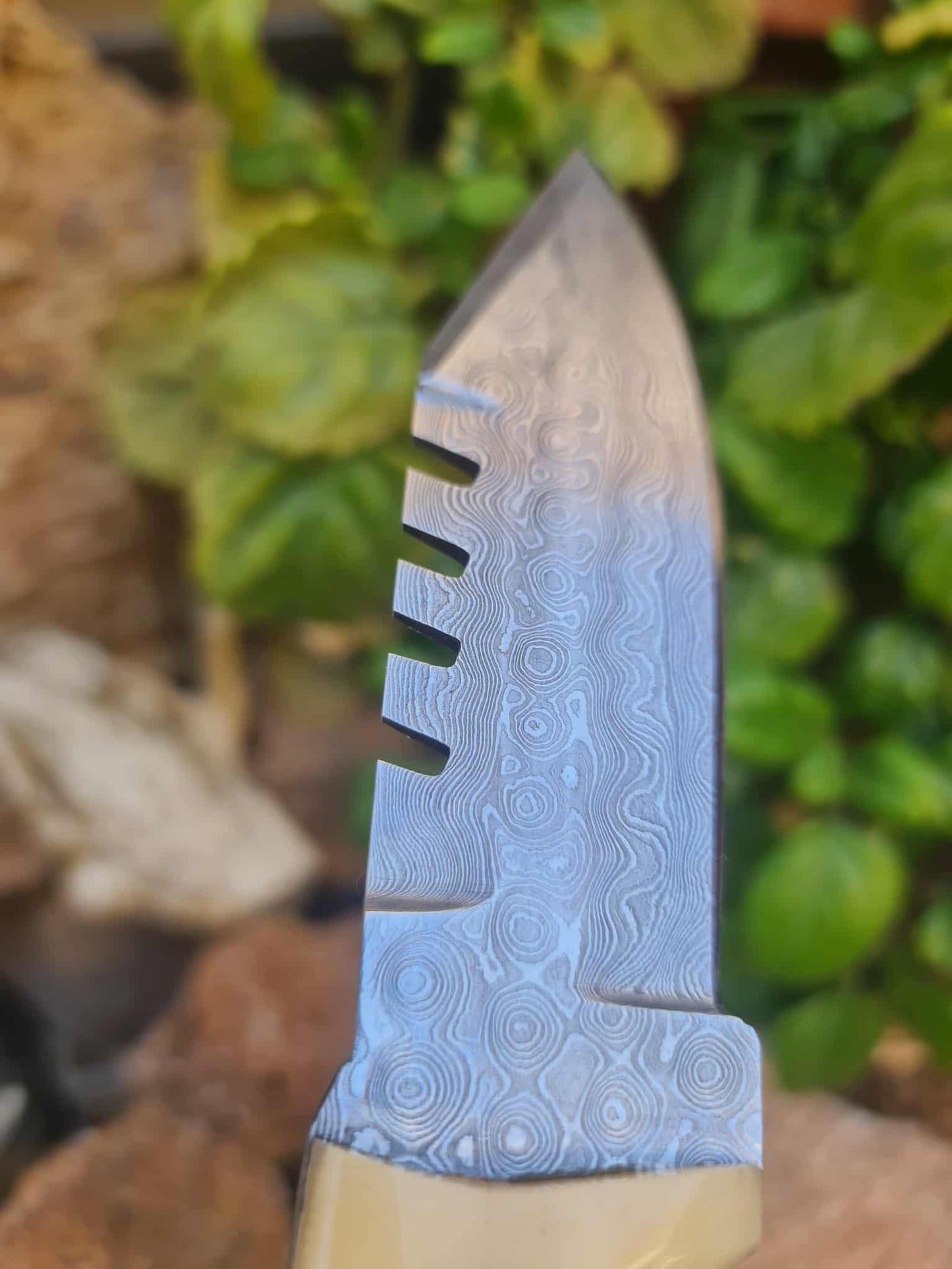 Handmade 20cm Hunting Knife with Raindrop Damascus Steel & Camel Bone