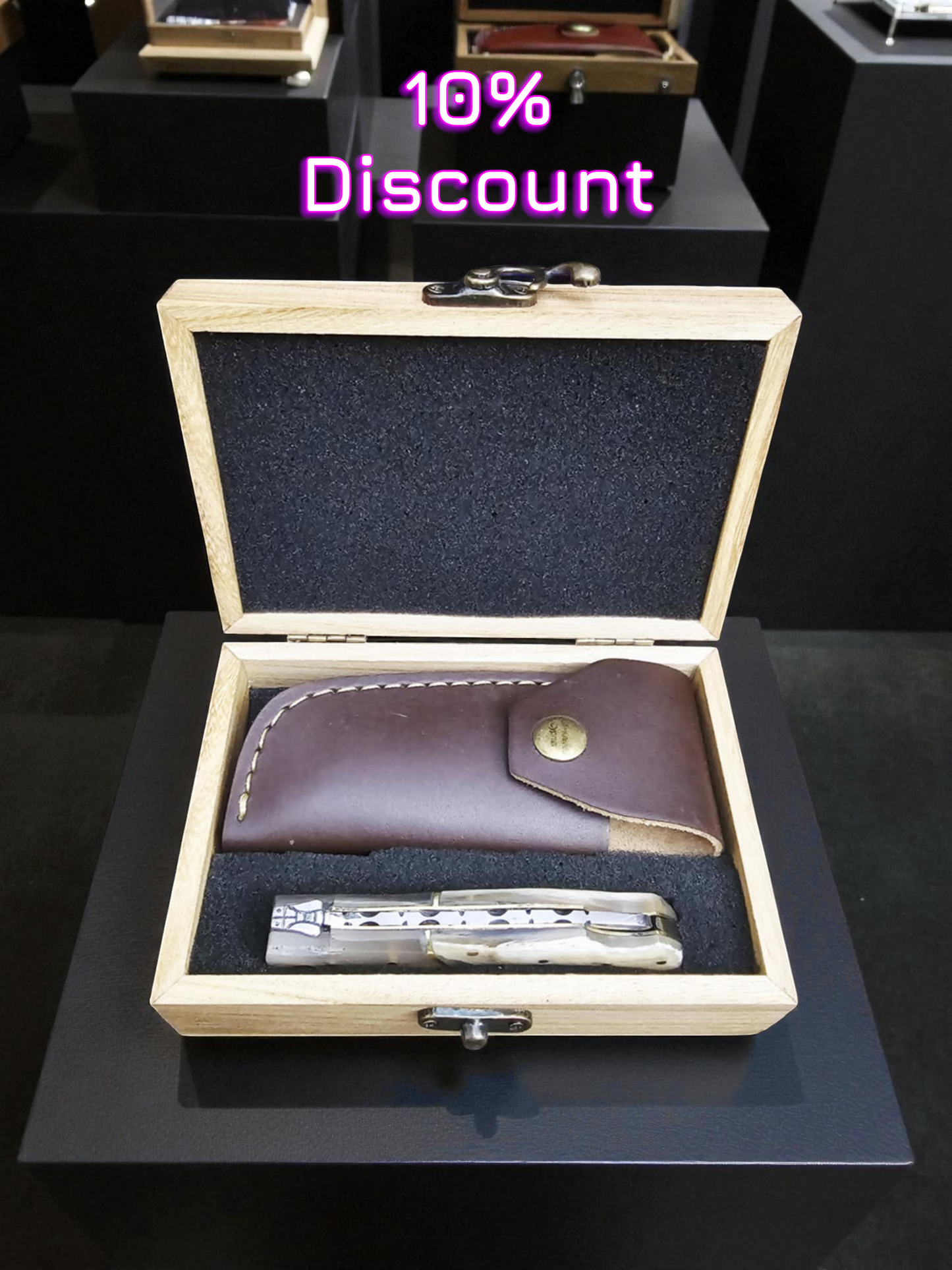 A165G – Handmade Laguiole Élite + Leather Sheath & Wooden Gift Box