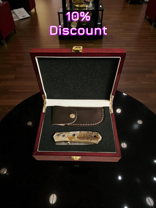 S114G – Handmade Tanto EDC + Leather Sheath & Premium Wooden Gift Box