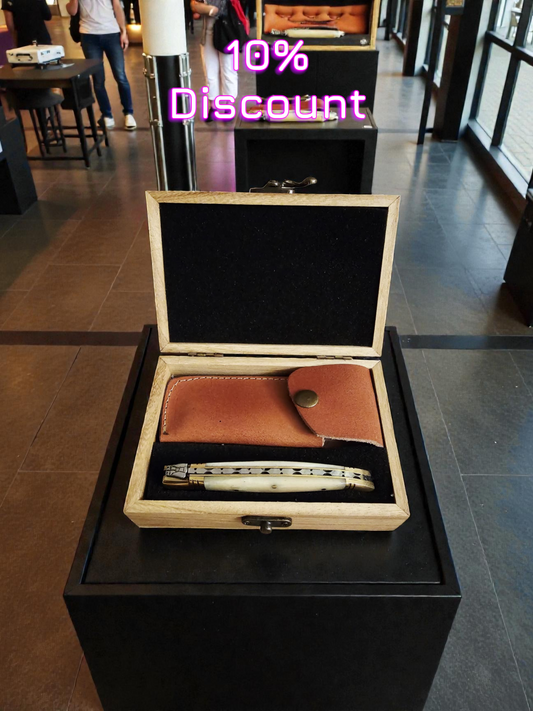 A115G – Handmade Laguiole Classique + Leather Sheath & Wooden Gift Box