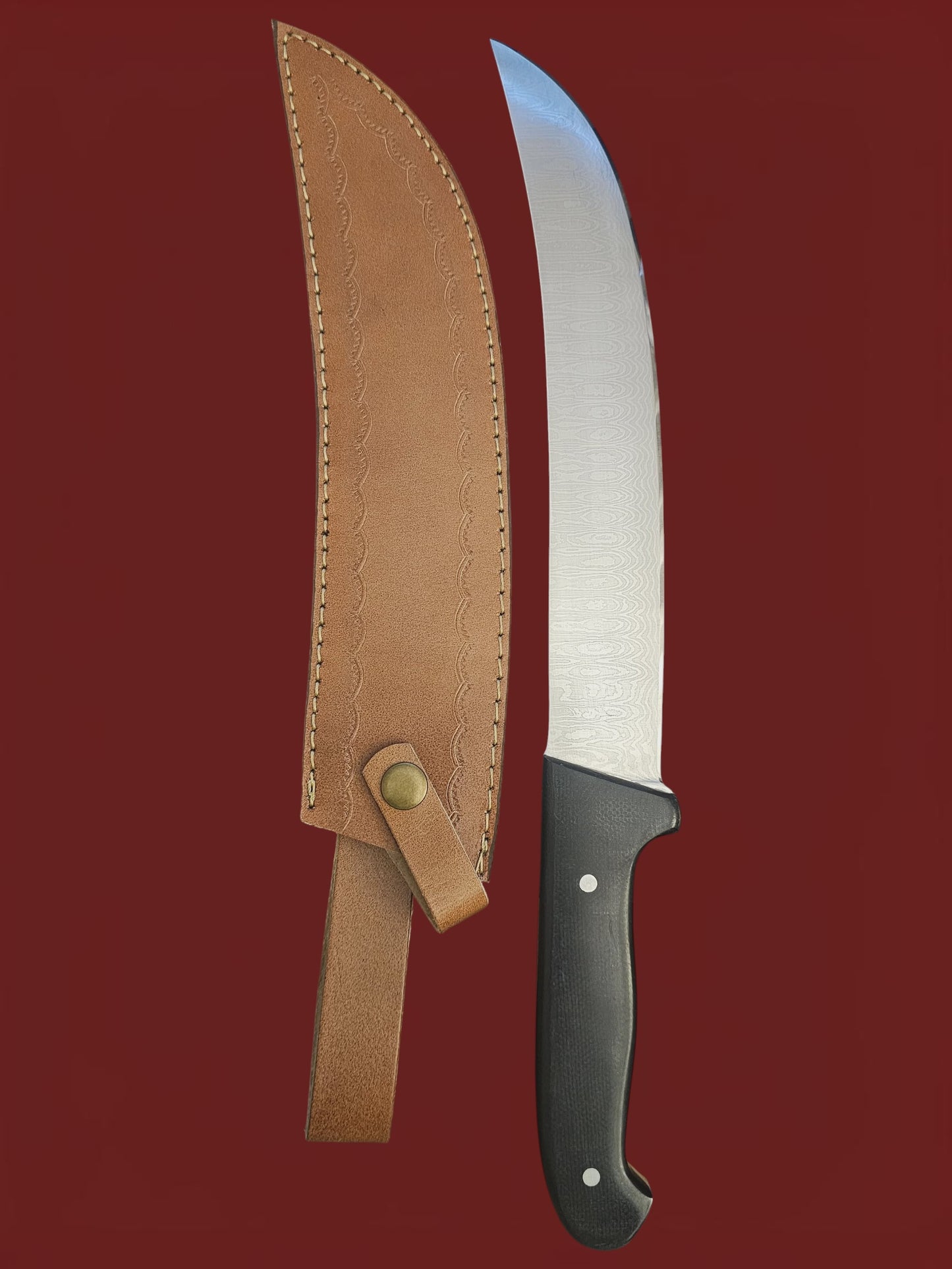 R046 Oriental Chef Knife - Stainless Damascus & Micarta