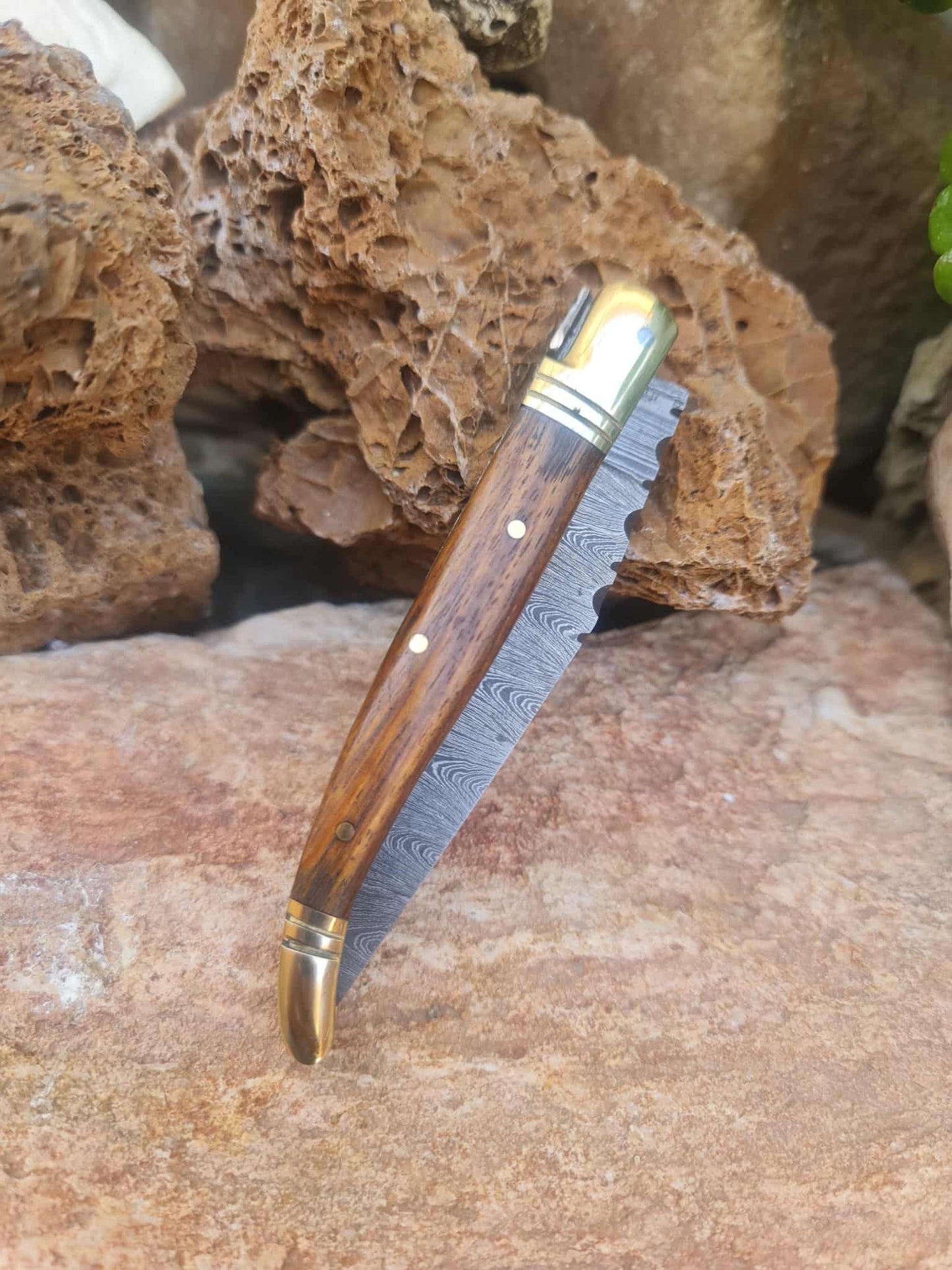 Handmade 22cm Laguiole Classique with Damascus Steel - Walnut wood & Brass