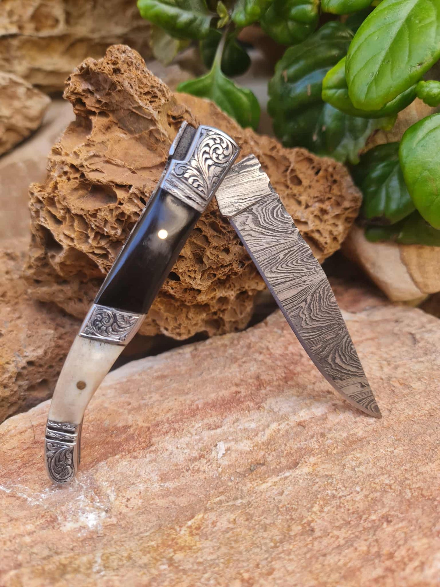Handmade 22cm Laguiole Rustique with Damascus Steel -  Buffalo Horn - Red Deer antler & 420 Stainless Steel with Master Hand-Engraved
