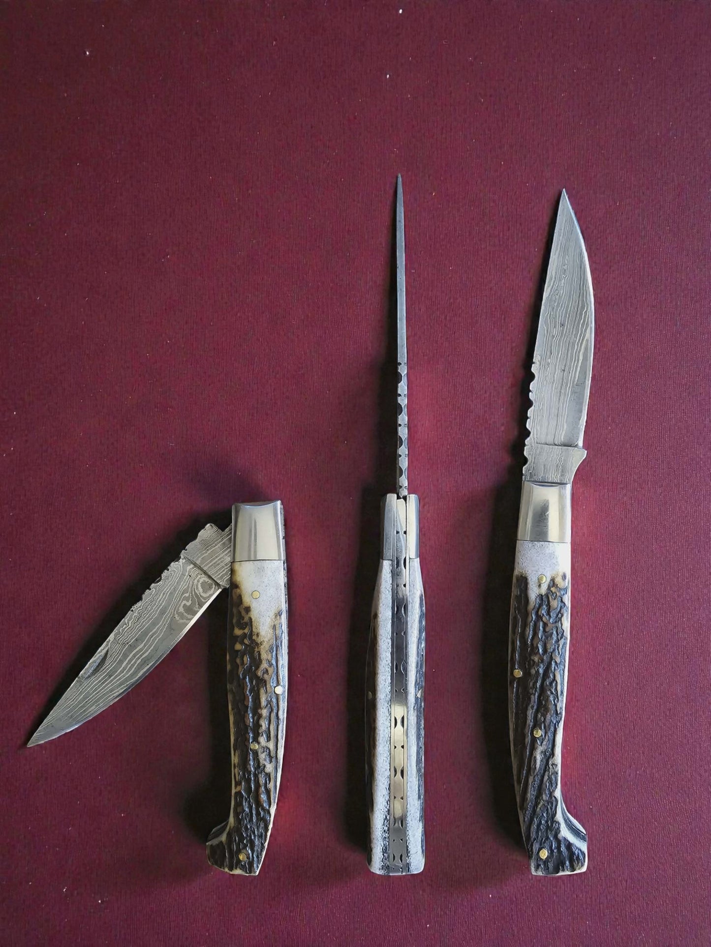 F030 - Χειροποίητο Resolza Pattadese από Δαμασκηνό Ατσάλι & Κέρατο κόκκινου ελαφιού