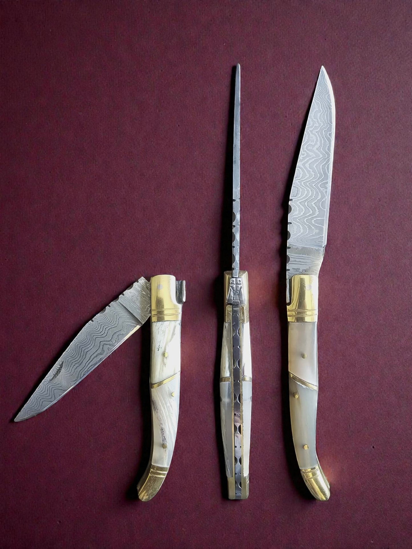 F032 - Χειροποίητο Laguiole Classique από Δαμασκηνό ατσάλι νέας γενιάς (ανοξείδωτο) & Αφρικανικό κέρατο βούβαλου